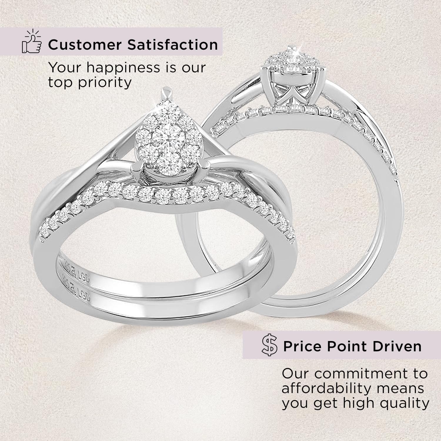 Jewelili 925 Sterling Silver Diamond Ring for Women | 0.33 CTW Teardrop Wedding Engagement Rings | H Color I1 Clarity | Lab Grown Diamond Ring | Size 6, 7 & 8