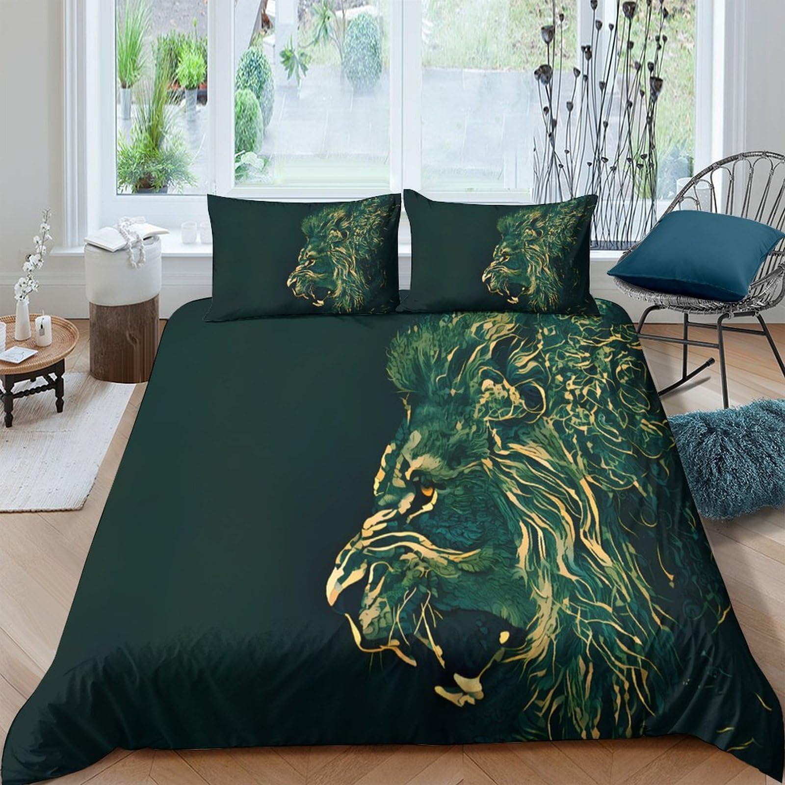 Ctjqhvkz Style-4 3D Printed Lion Gold Outline Fitted Sheet Microfiber Soft Black Mattress Cover For Bedroom Guest Room Decor Single（135X200cm）