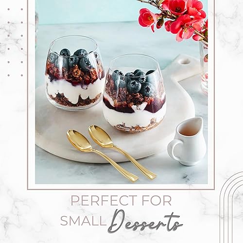 Miniatura 6 de Mini cucharas para postres, paquete a granel de 200 mini cucharas de postre doradas, cucharas desechables de plástico de 4.5 pulgadas, aspecto de