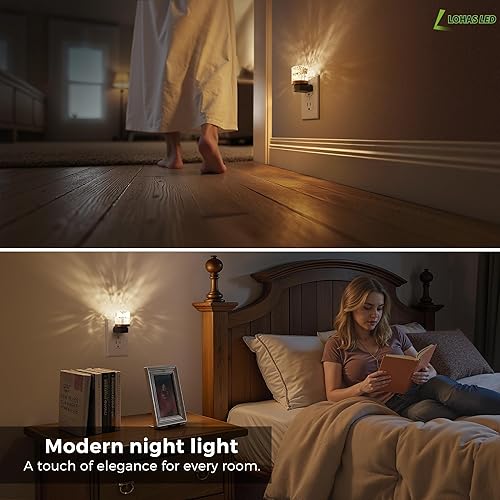 Miniatura 5 de L LOHAS LED Luz nocturna, paquete de 2 luces nocturnas enchufables a la pared, luz nocturna LED suave de 3000 K, sensor integrado del atardecer al