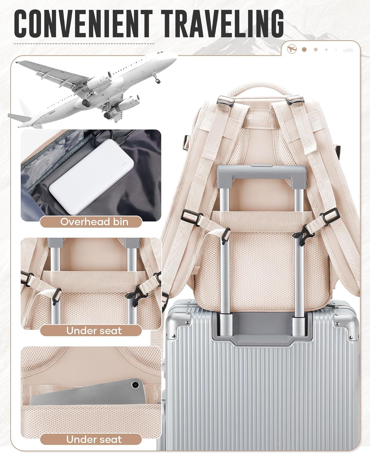 Vacuum Backpack for Men Women with Pump, Travel Backpack Carry on Flight Approved, United Airlines Personal Item Bag for Air Trip, Lightweight Waterproof Vac Space Backpacks(Beige)