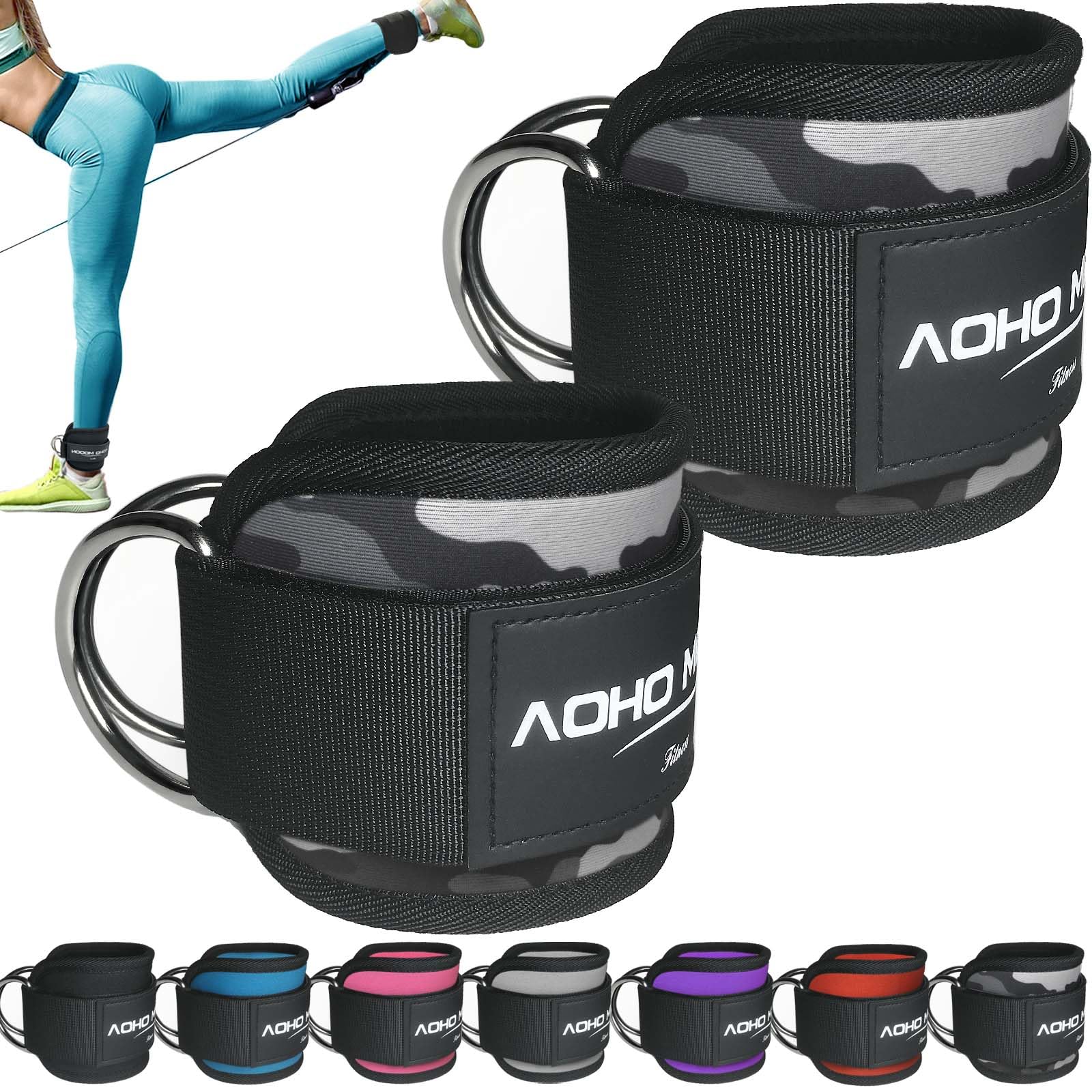 AOHO MOOON Ankle Strap for Cable Machine Attachments, Gym Accessories for Women and Men, Neoprene Ankle Cuffs for glute Kickback, Leg Workouts ande Booty Hip Abductors Exercise