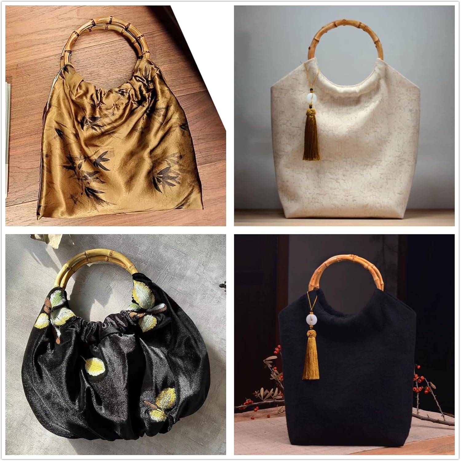 QTMY 4 Pack Round Bamboo Bag Purse Handle for Handbag Tote Bag Purse Making Supplies,01 - Image 7