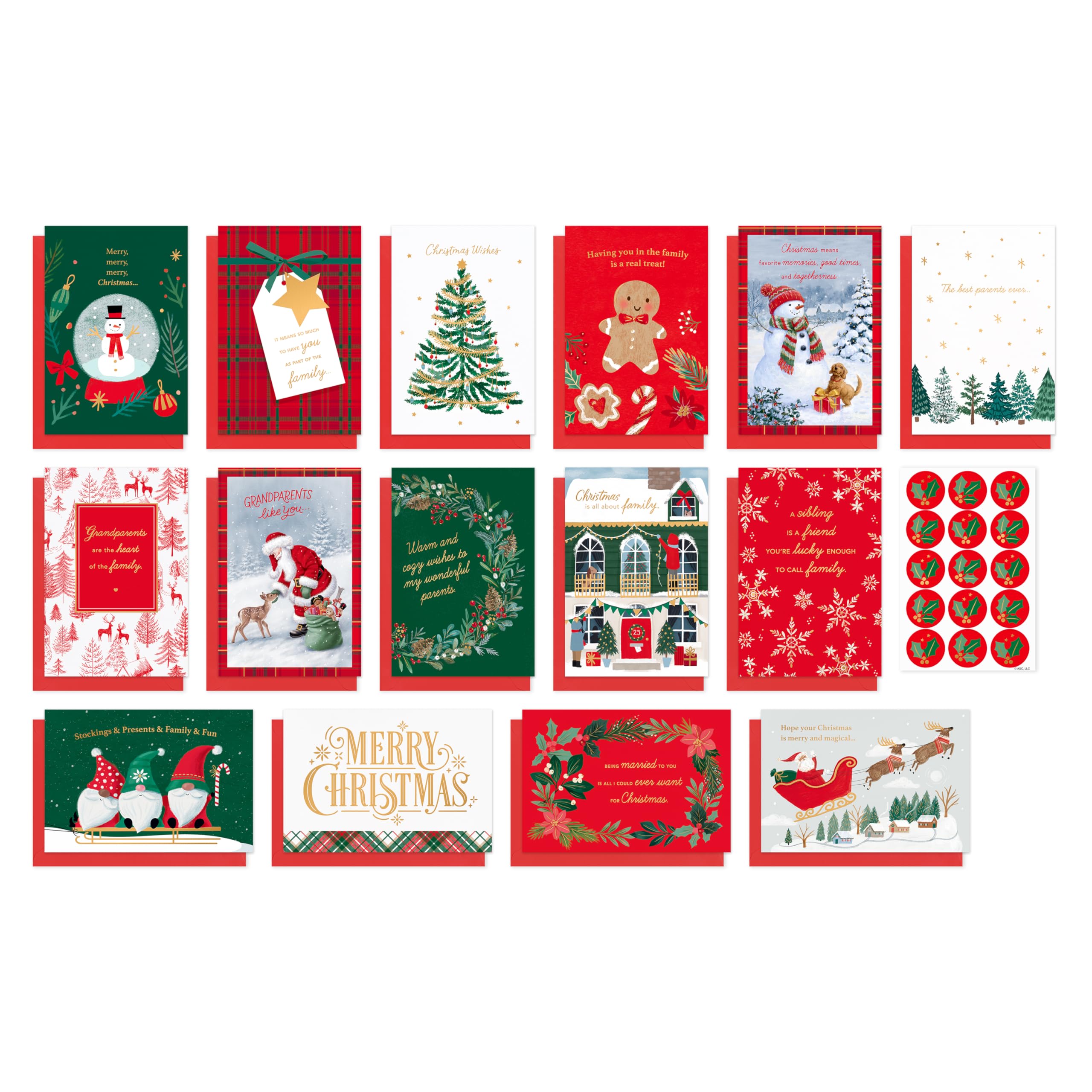 American Greetings 15 ct. Assorted Family Christmas Cards Box with Envelopes and Sticker Seals (Trendy & Traditional)