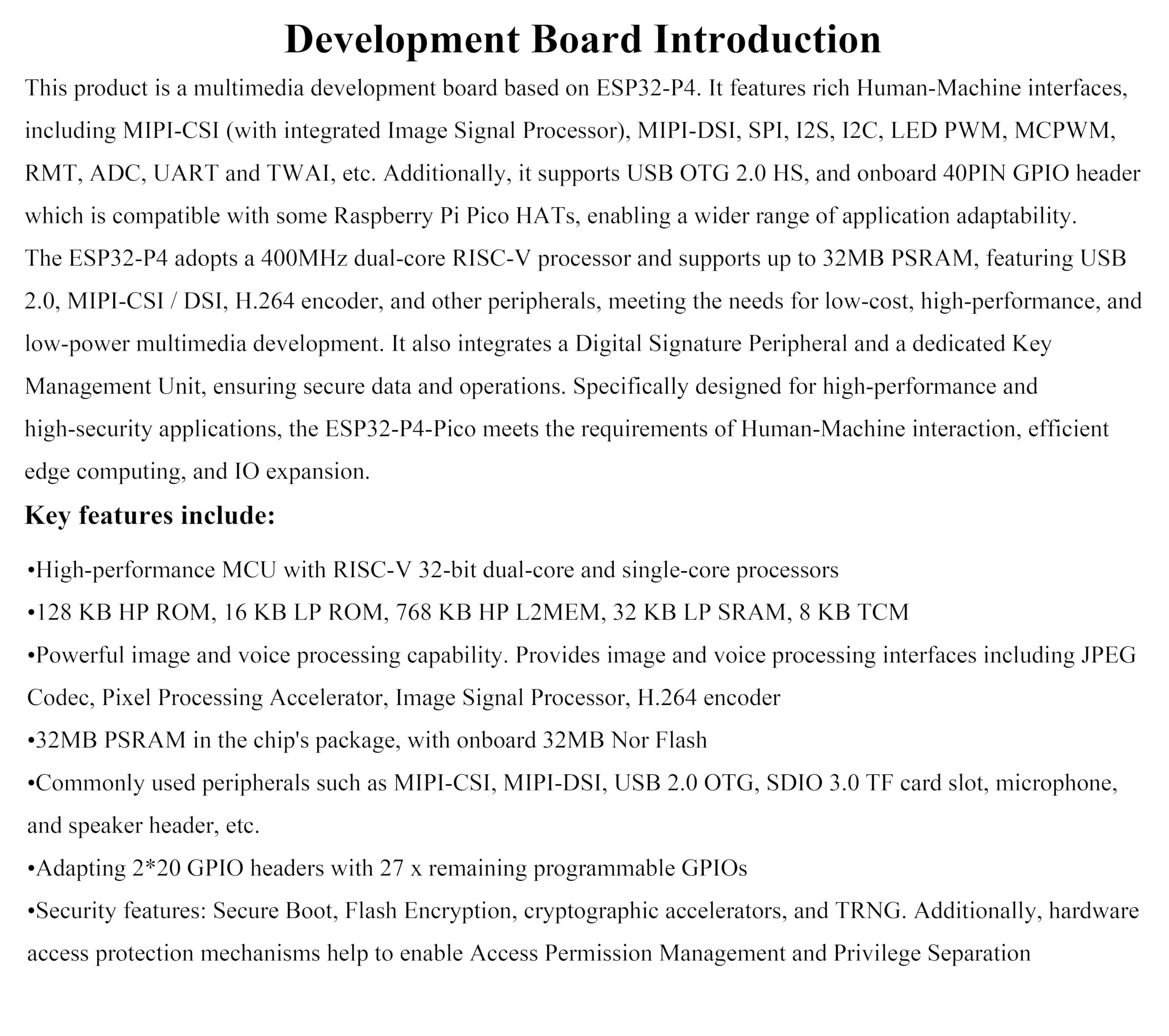 ESP32-P4-Pico Development Board, Based On ESP32-P4, Rich Human-Machine Interfaces-Display/Camera Interface, Speaker Header,etc. Bundle with Board, Camera, Speaker, DSI 10.1inch DSI Touch LCD-12 Items