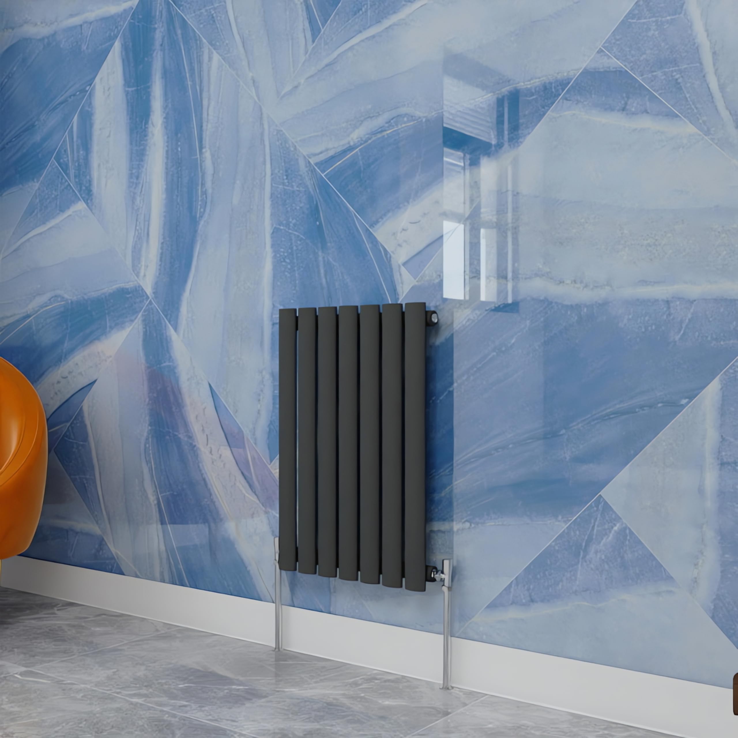 Central Heating Radiator,600x413mm Anthracite Oval Column Single Panel for Bathroom/Hall/Kitchen Energy-efficient and Modern Design.