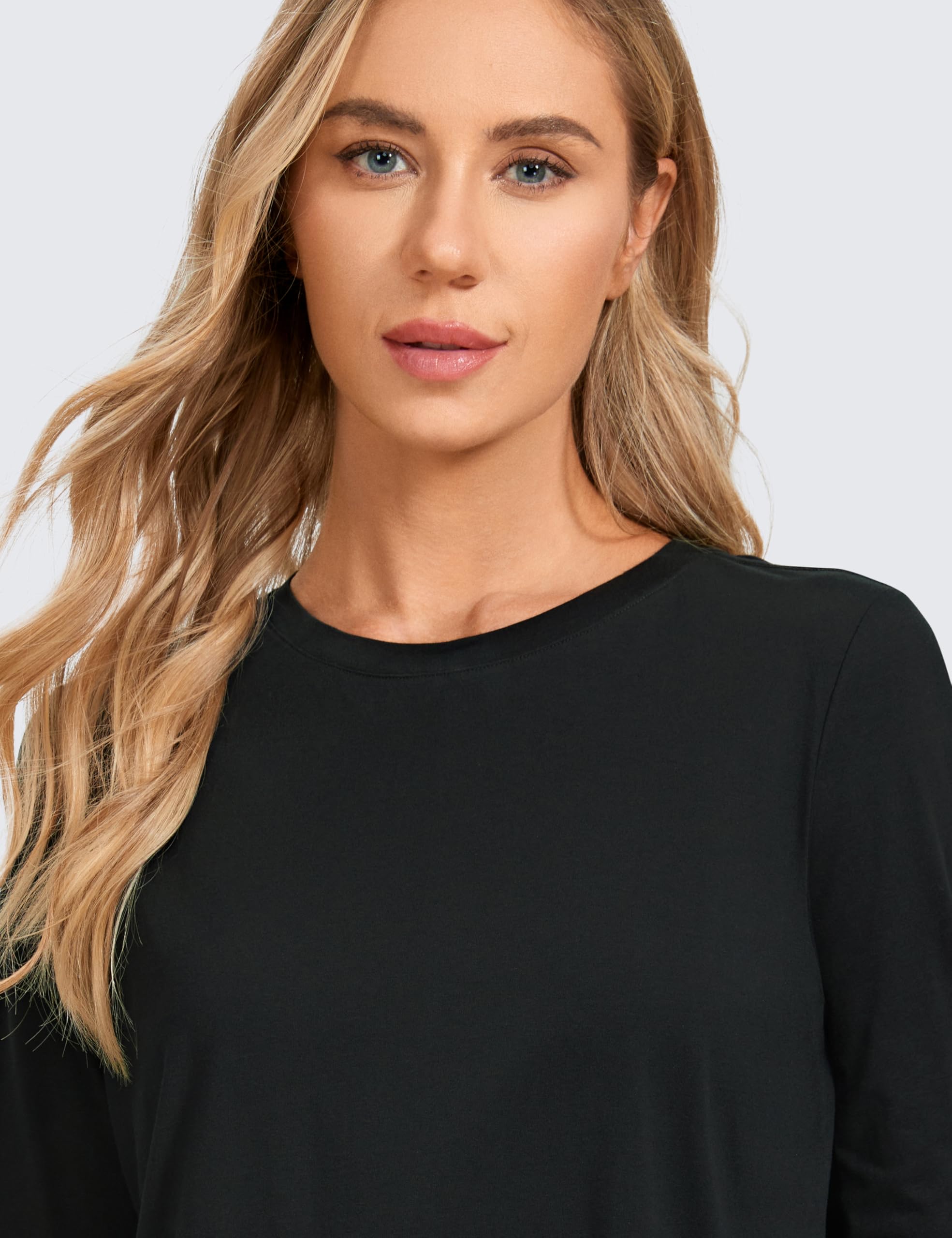 CRZ YOGA Pima Cotton Workout Long Sleeve Shirts for Women Athletic Crewneck Yoga Casual Tops Plain T-Shirt — view 3