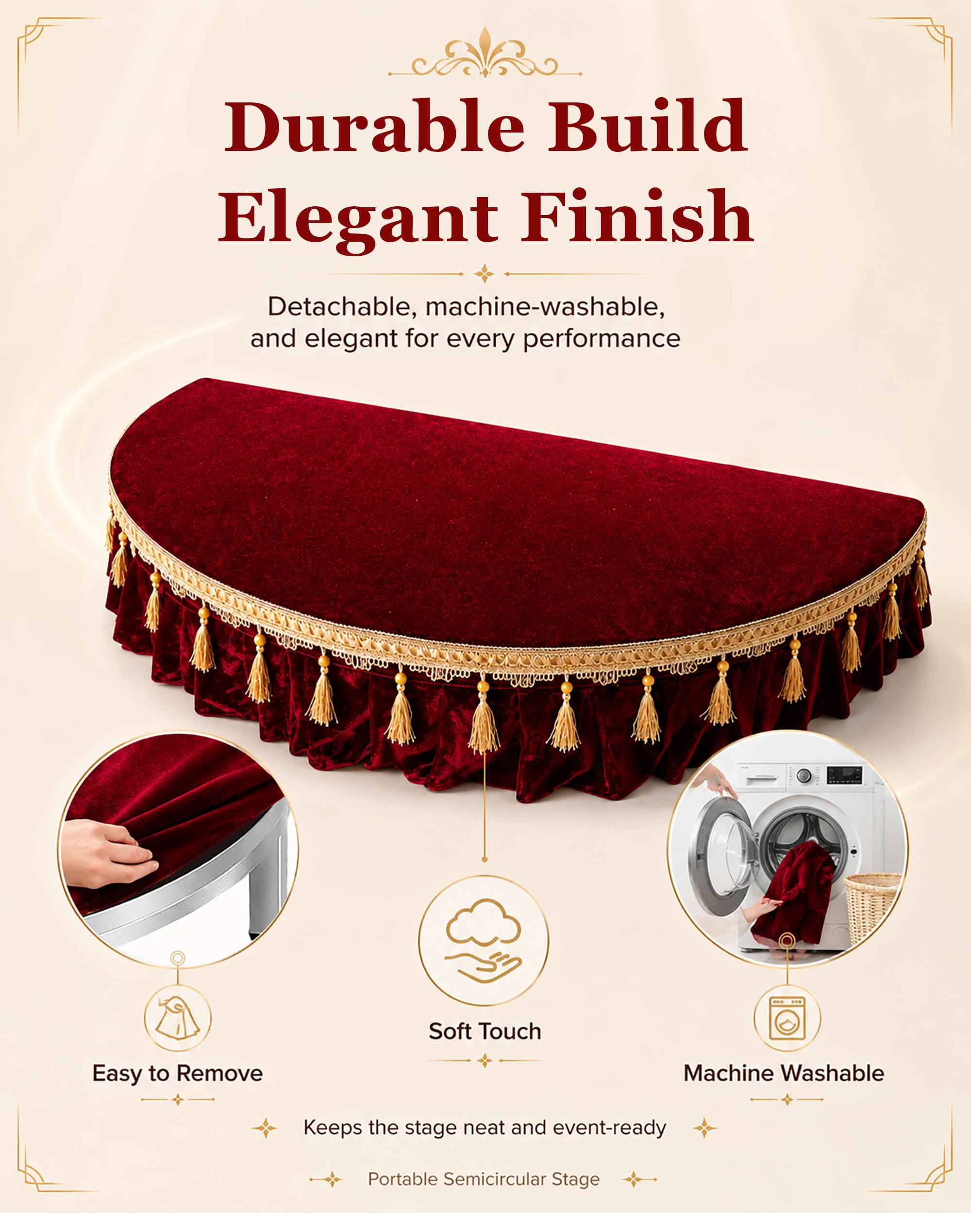 Escenario Portátil, Escenarios Semicirculares para Espectáculos con Funda De Terciopelo, Estructura De Acero, Plataforma para Espectáculos, Clases Y Eventos Escolares,1.5m