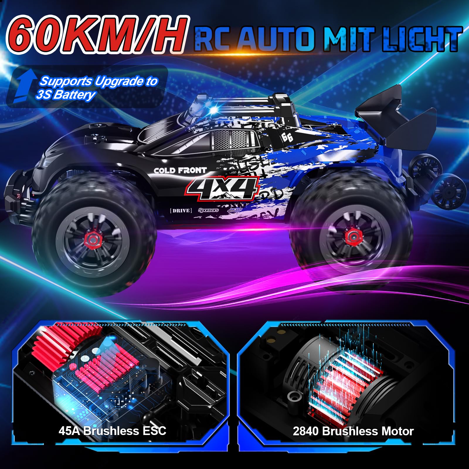 1/14 bezszczotkowy samochód RC z 7 kolorami światła (niebieski)