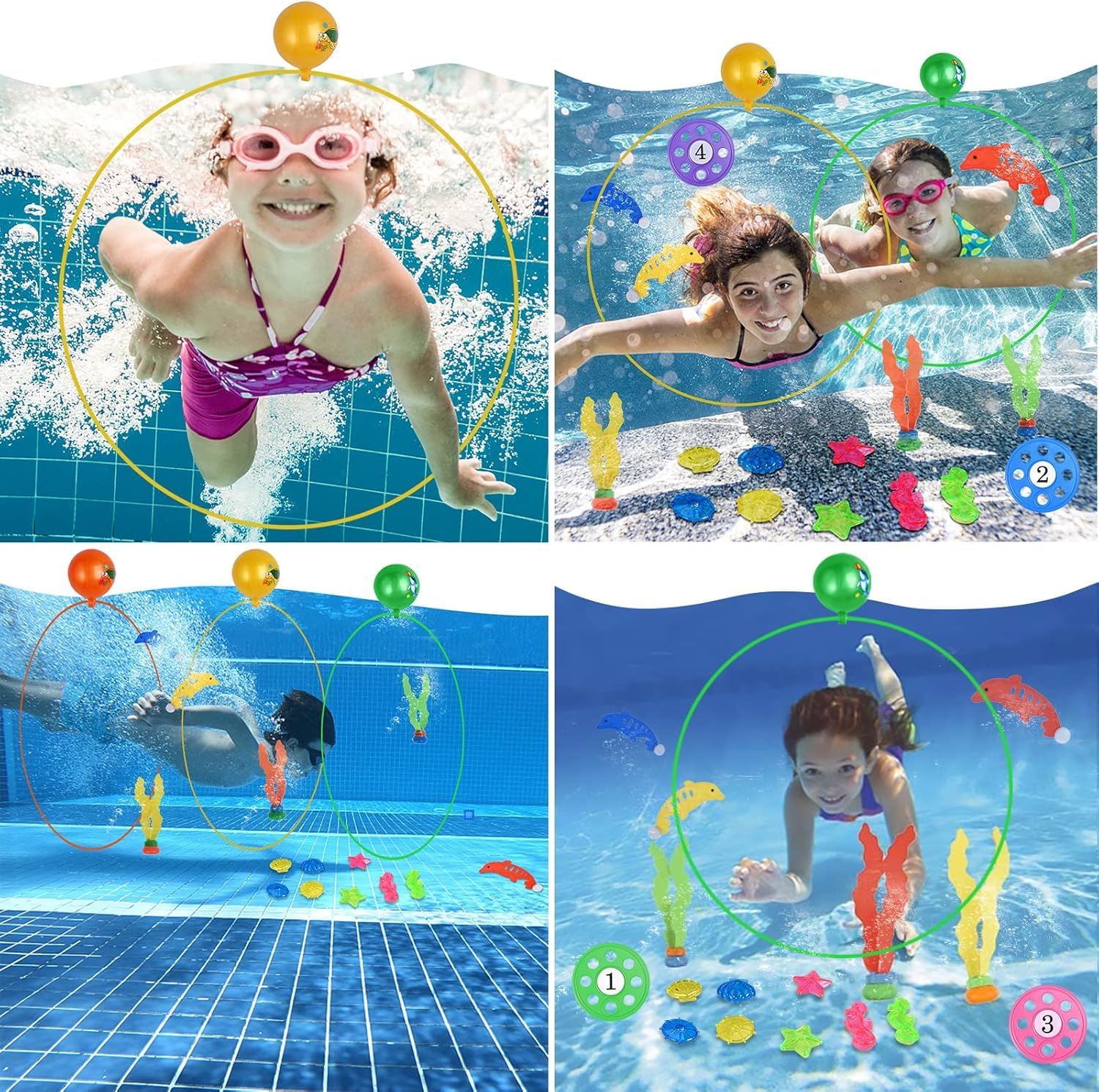 faburo 23pcs Jouets de Plongée, Jeux de Piscine pour Enfant, Jouets de Plongée pour Piscine d'été pour Enfant inclure Anneaux de Plongée, Soucoupe de Plongée, Diamant de Plongée, Dauphin, Algues etc