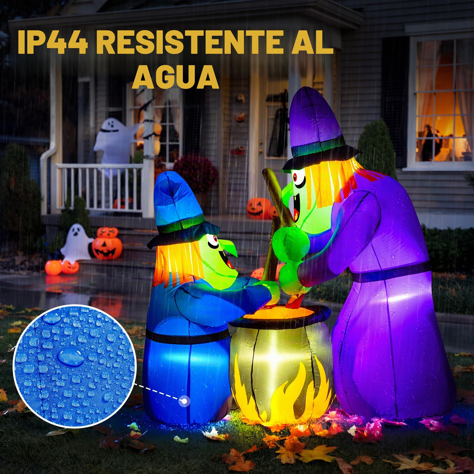 Solpex Decoración de Halloween, decoración Inflable de Bruja, 150 cm/5 pies LED Blancos Integrados, Espeluznante Inflable para Fiestas, jardín, Ventanas (Lila y Azul)