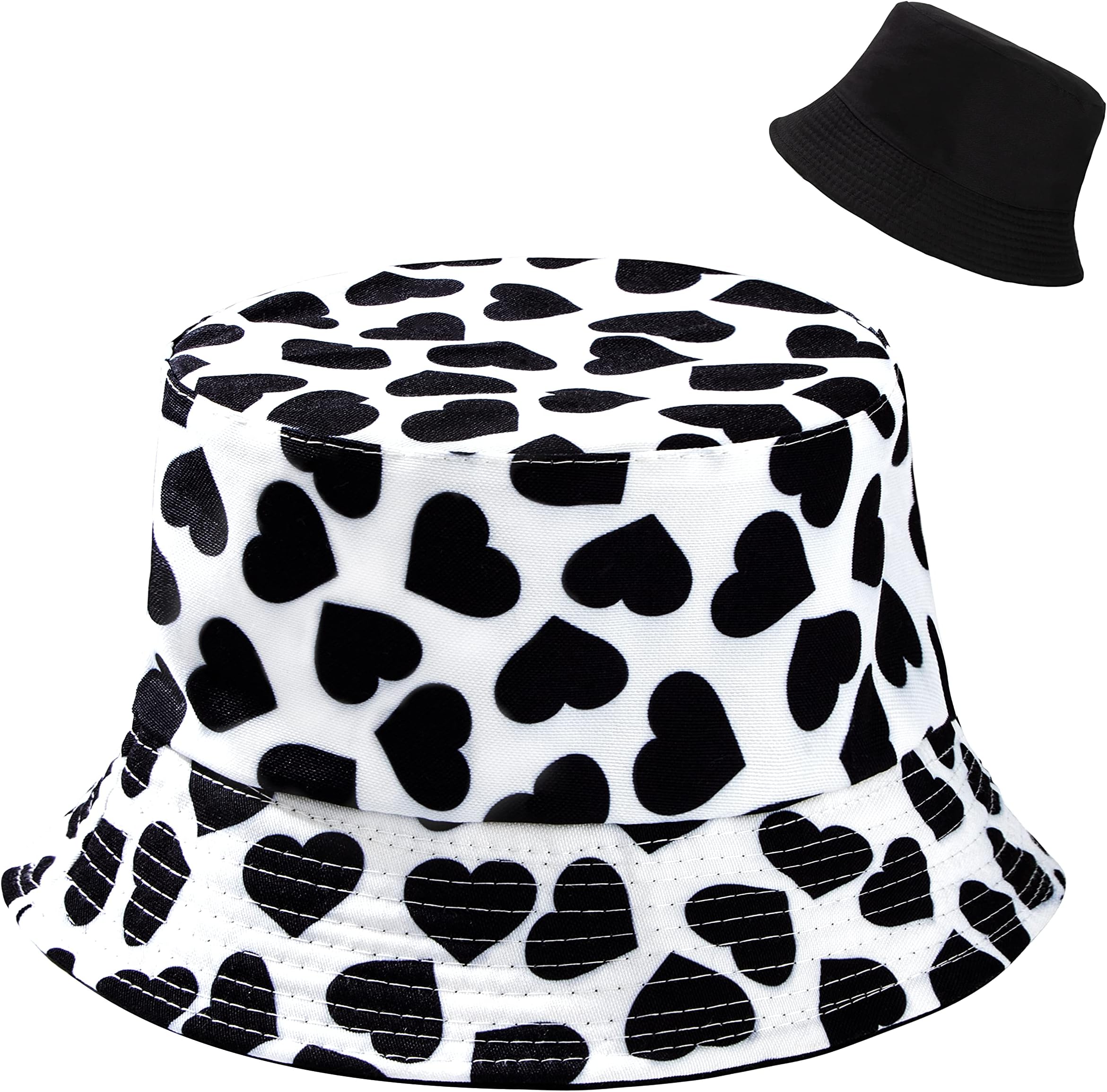 MengH-SHOPBucket Hat Reversible Cotton Summer Cap Black and White Plaid Print Beach Fisherman Hat Foldable Unisex Sun Protective Hat for Hiking Camping Travel Fishing (56-58cm)