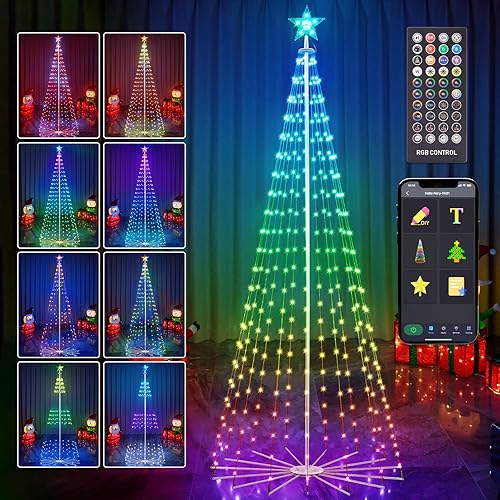 Miniatura 8 de Árbol de Navidad para exteriores de 9 pies, con cono inteligente preiluminado que cambia de color RGB con luces LED, aplicación y control remoto,