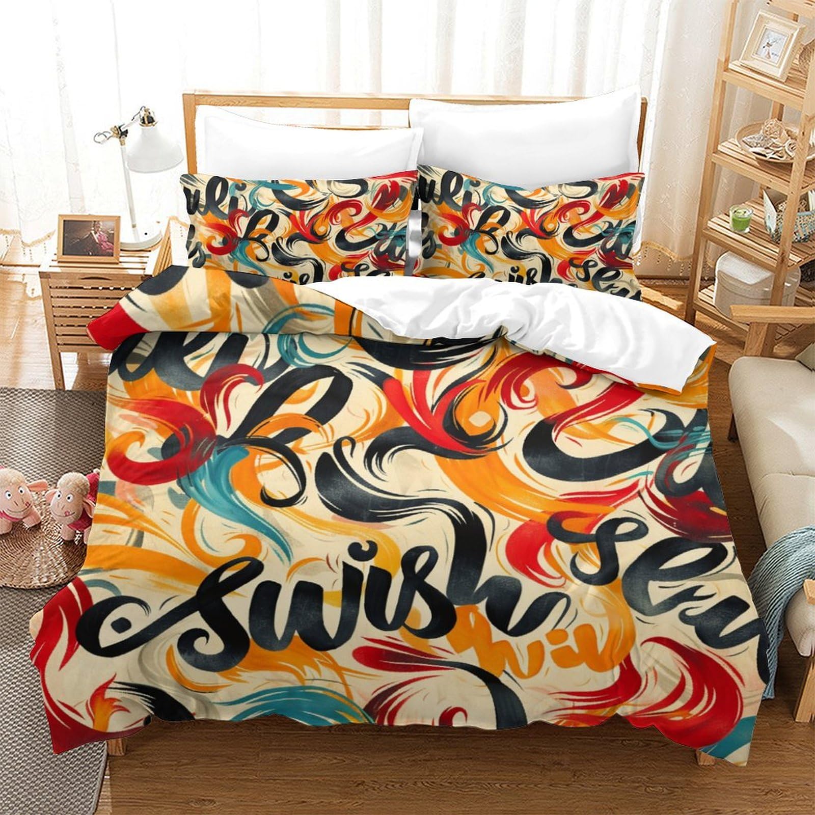 Housse de couette 3D graffiti king en microfibre anti-plis facile à border avec fermeture éclair