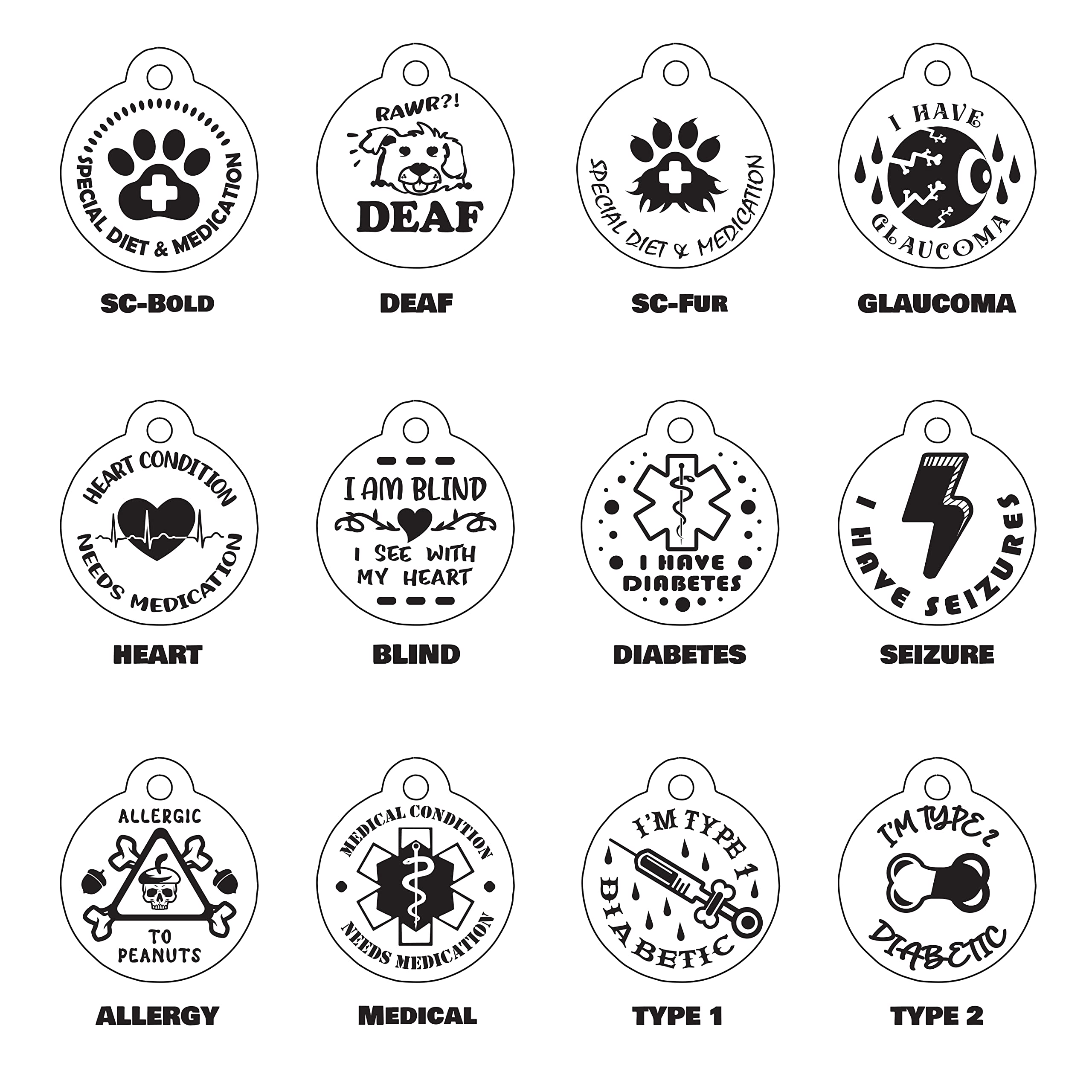 Engraved Dog/Pet Tags Personalized Deaf, Special Medical Heart Condition, Glaucoma, Blind, Diabetic, Seizure, Allergy Regular