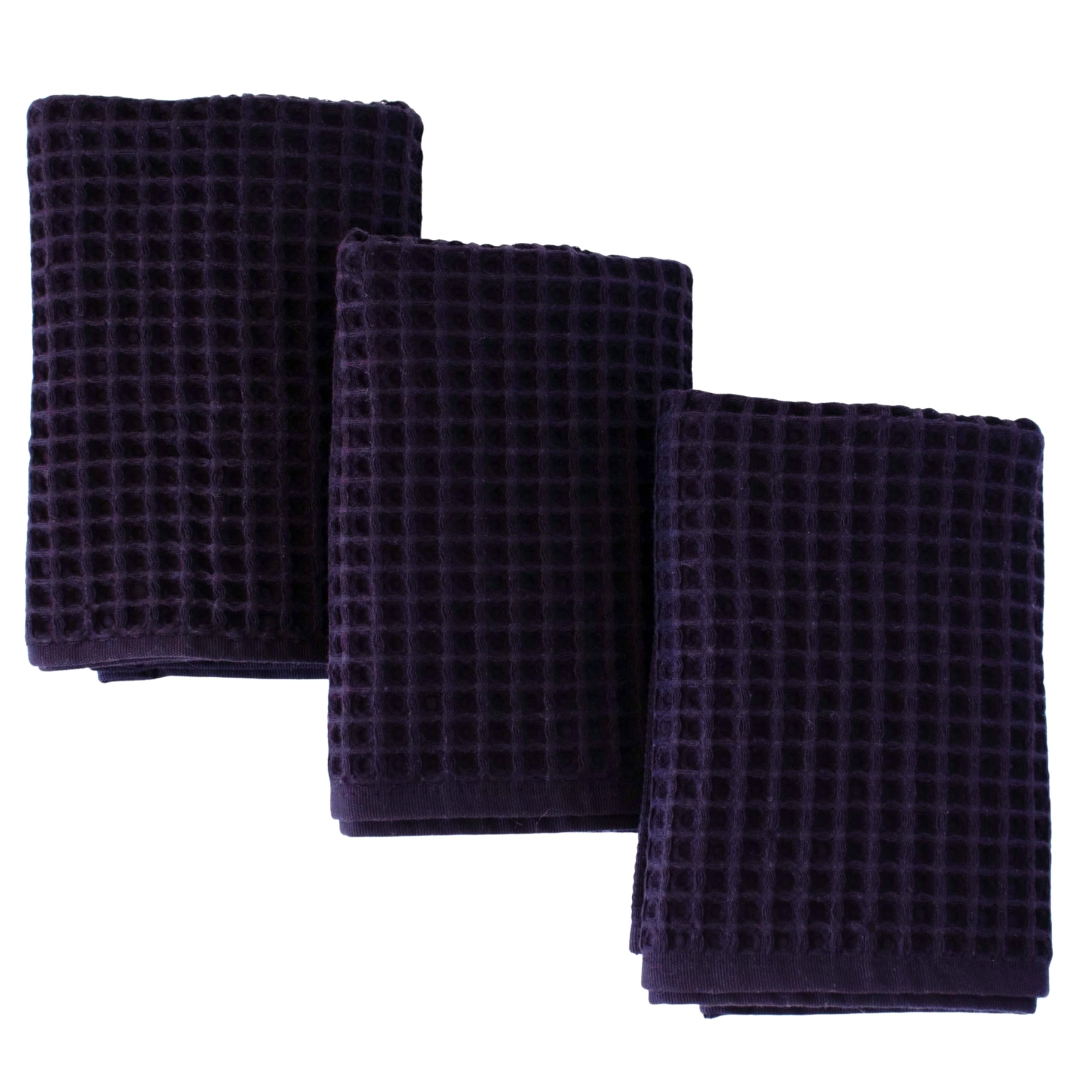 PÜSKÜL Natural 100% Turkish Cotton Waffle Kitchen Towels Set of 3 | Oeko-Tex, Premium Waffle Hand Towels for Bathroom | Soft Absorbent Quick-Dry Lint-Free Dish Towel Large 32x16 inch (3, Black)