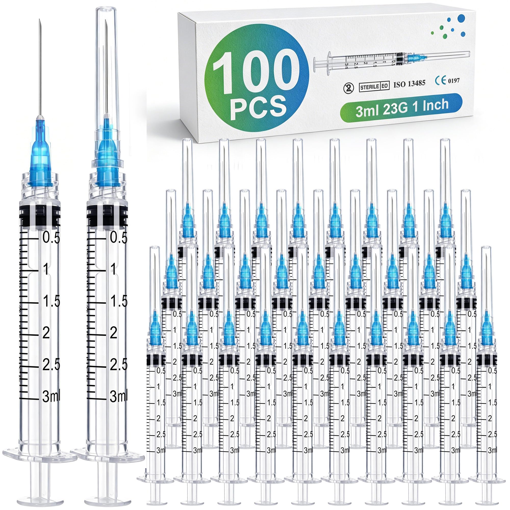 30-Pack 3ml Syringe with Needle - 23g 1 Inch 3 ml Needles and Syringes , Luer Lock 23 Gauge 3cc Disposable for Scientific Lab and Industrial , Sterile Individually Wrapped (3ml 23G 30Pack) — Amazon image 9