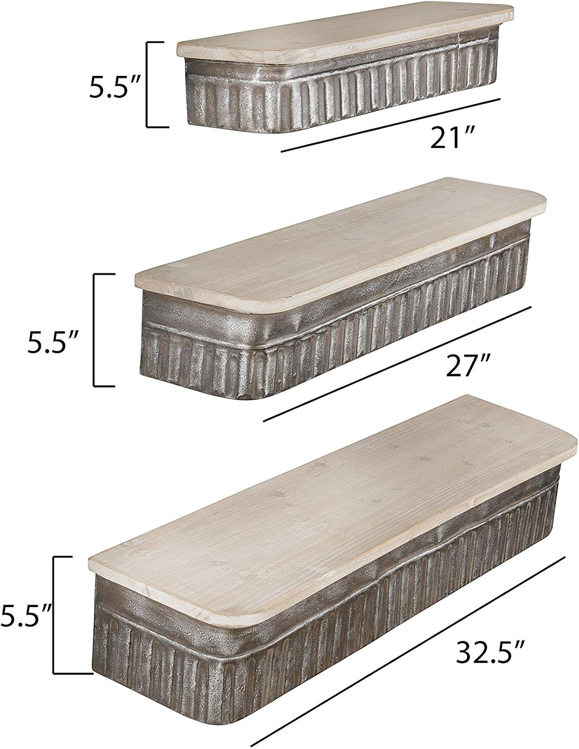 Crazy Deals Creative Co-Op Metal & Wood Wall Shelves (Set of 3 Sizes)