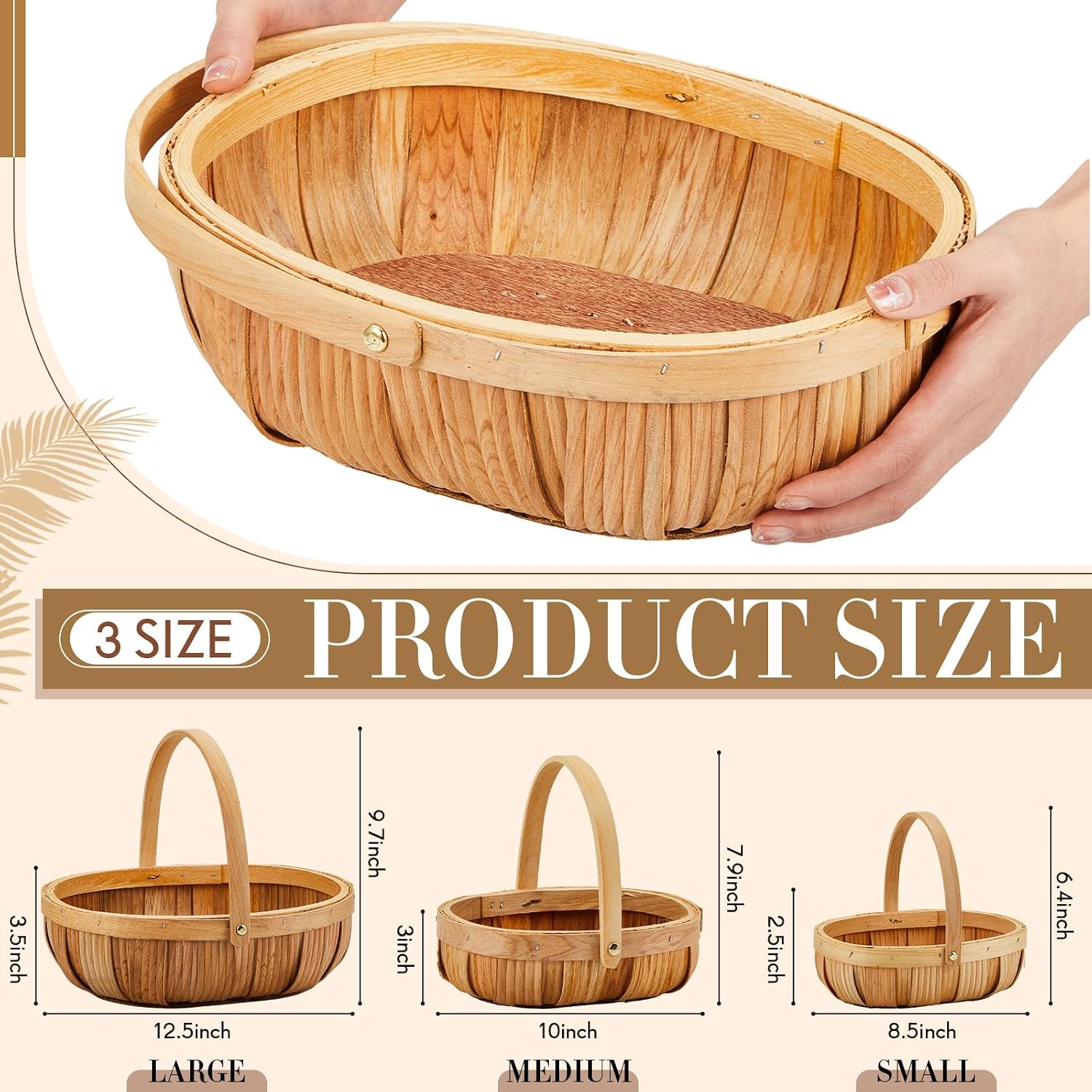 Sintuff 6 Pcs Wicker Baskets with Handles, 3 Sizes,Light Brown image 2