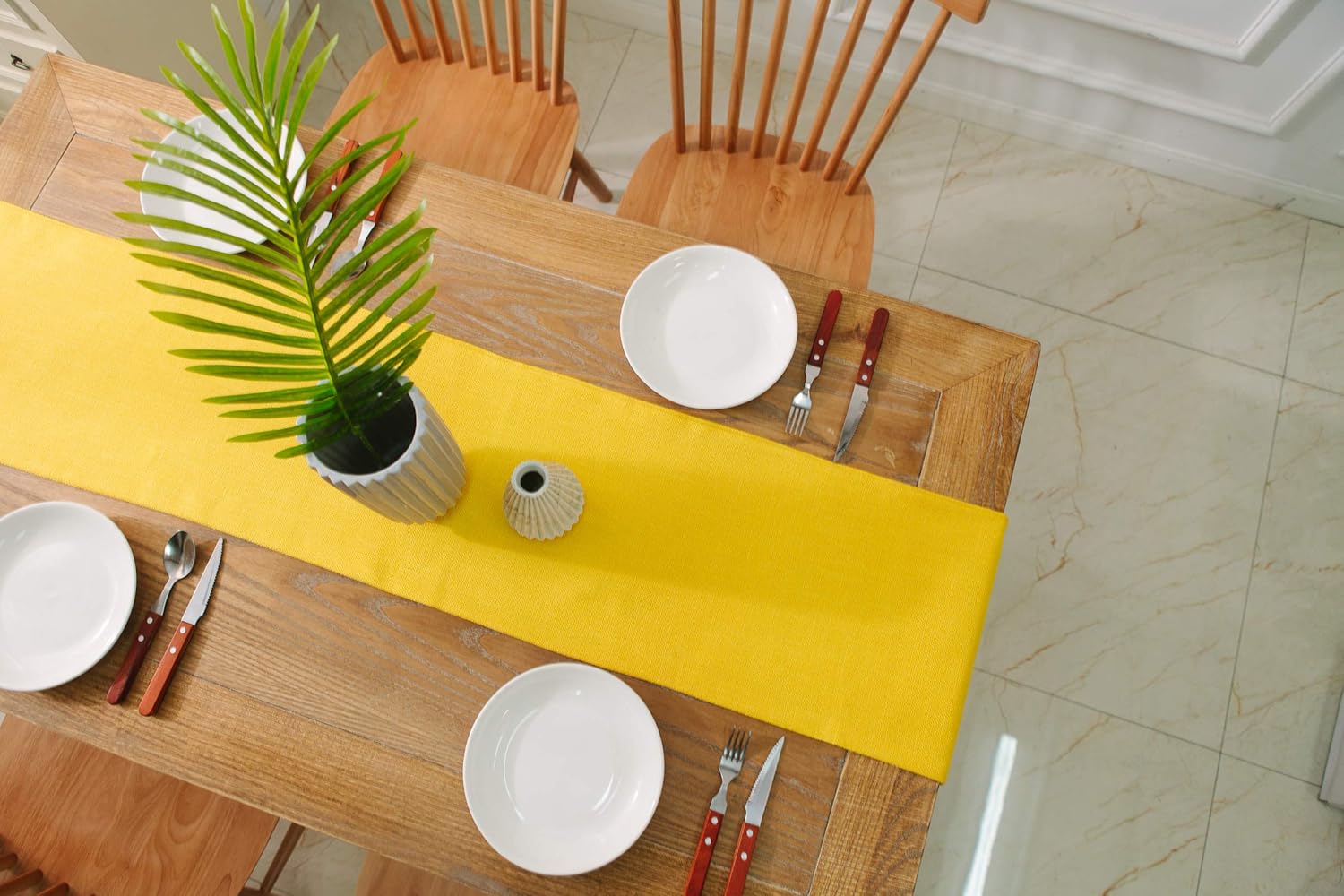 2 Piece Fabric in 1 Dining Table Runner 12 x 120 inches Living Room Dinner Wedding Birthday Party Burlap Rustic Table Runner, Yellow
