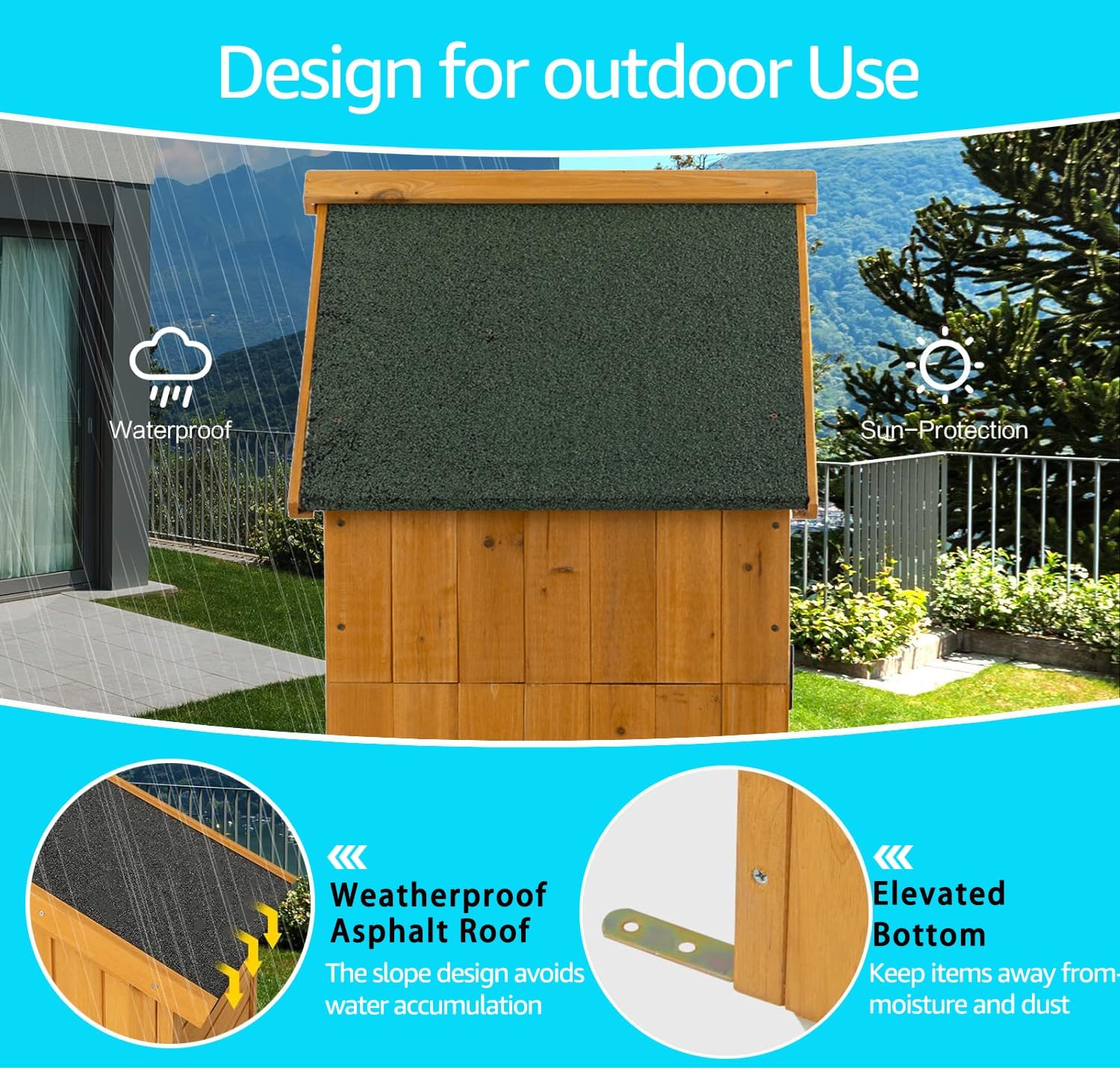 Outdoor Storage Cabinet, Garden Wood Tool Shed, Outside Wooden Shed Closet with Shelves and Latch for Yard, Patio, Deck and Porch,30.3”L X 21.3”W X 70.5”H (Natural)