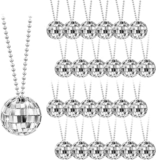 Kigeli 36 Pcs Mirror Disco Ball Costume Necklaces 70s Disco Party Necklaces 1.18 Inch Silver Disco Ball Necklaces for 60s 70s Disco Party Decorations Disco Party Favors Stage Game Accessories