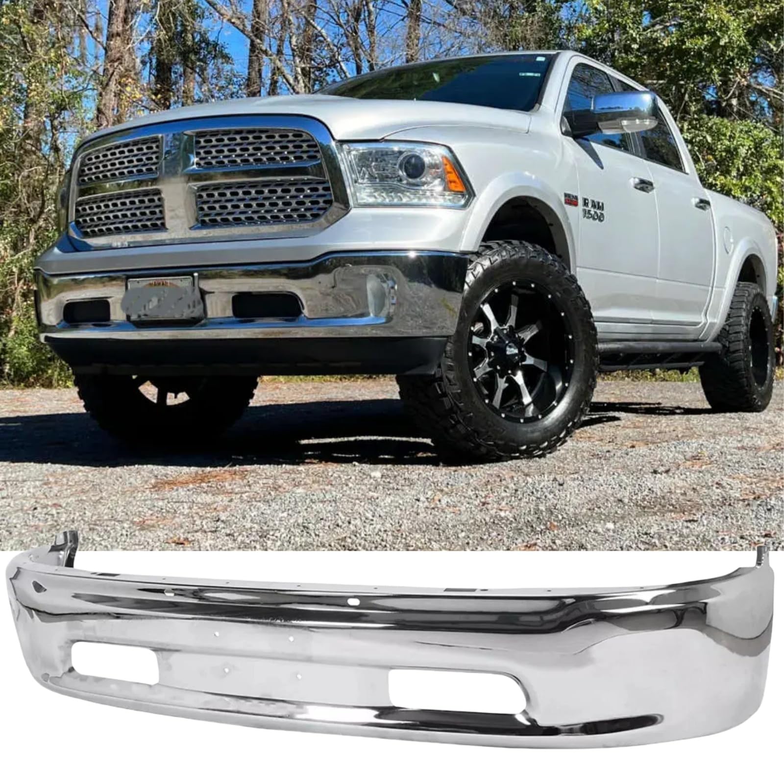 Front Bumper Compatible with 2013-2018 Dodge Ram 1500, Chrome Truck Automotive Steel Replacement Bumpers Face Bar, without Fog Light Holes & Sensor Holes (Style B)