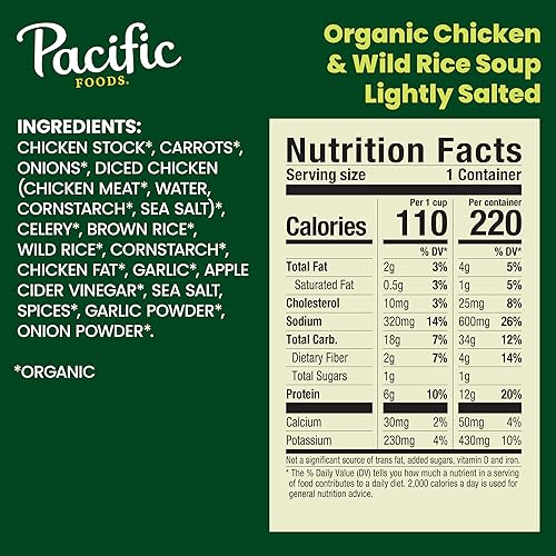 Miniatura 2 de Pacific Foods Sopa orgánica de pollo y arroz silvestre ligeramente salada, lata de 16.3 onzas