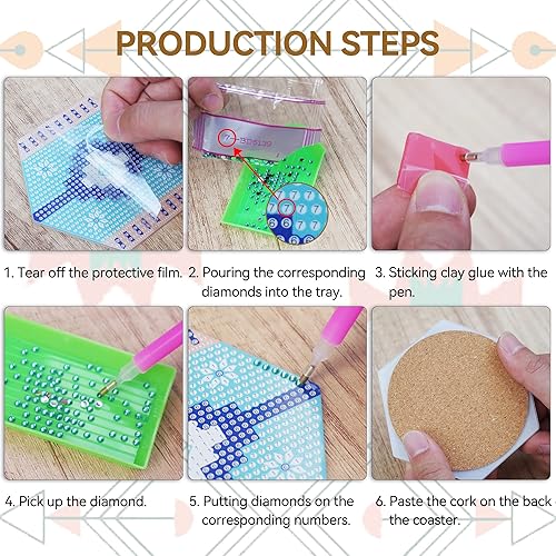Miniatura 5 de Vcekract Kit de posavasos de pintura de diamante, 6 posavasos de pintura de diamante hexagonal con soporte, arte de diamantes para adultos, kit de
