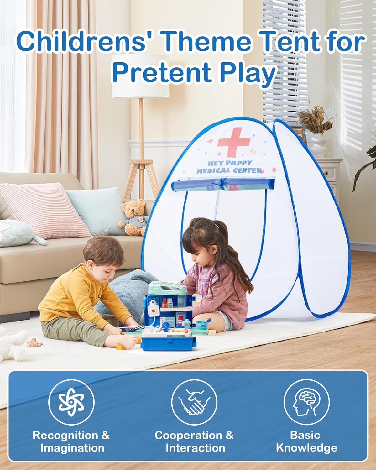 Kids Tent,Pop Up Kids Play Tent Hospital Center Theme with Complete Toy Set, Play Toys Play Set for Indoor Outdoor Pretend Play image 5 of 8 B0DS2NYWQ2