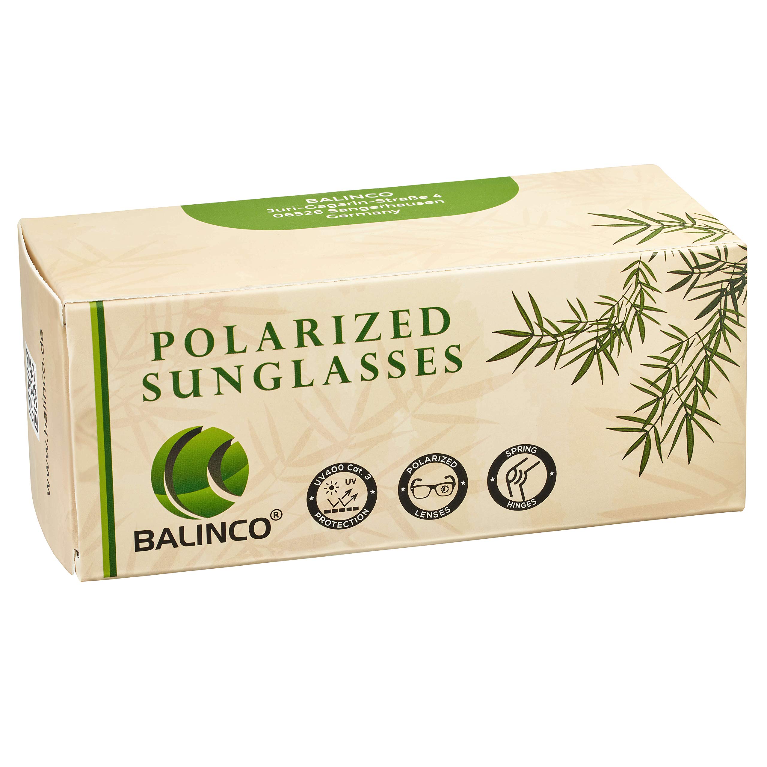 Balinco, Gafas de Sol Polarizadas (Hechas a Mano) con Lentes Rectangulares y Patillas de Bambú, para Hombres y Mujeres, Protegen de los Rayos UV o de los Reflejos, en un Práctico Set de Accesorios