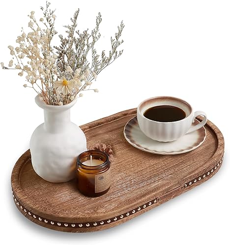 Miniatura 9 de Decoración Bandeja Redonda Decorativa de 11.81 pulgadas para Decoración del Hogar para Mesa de Café Mesa de Cocina de Granja Sala de Estar Baño