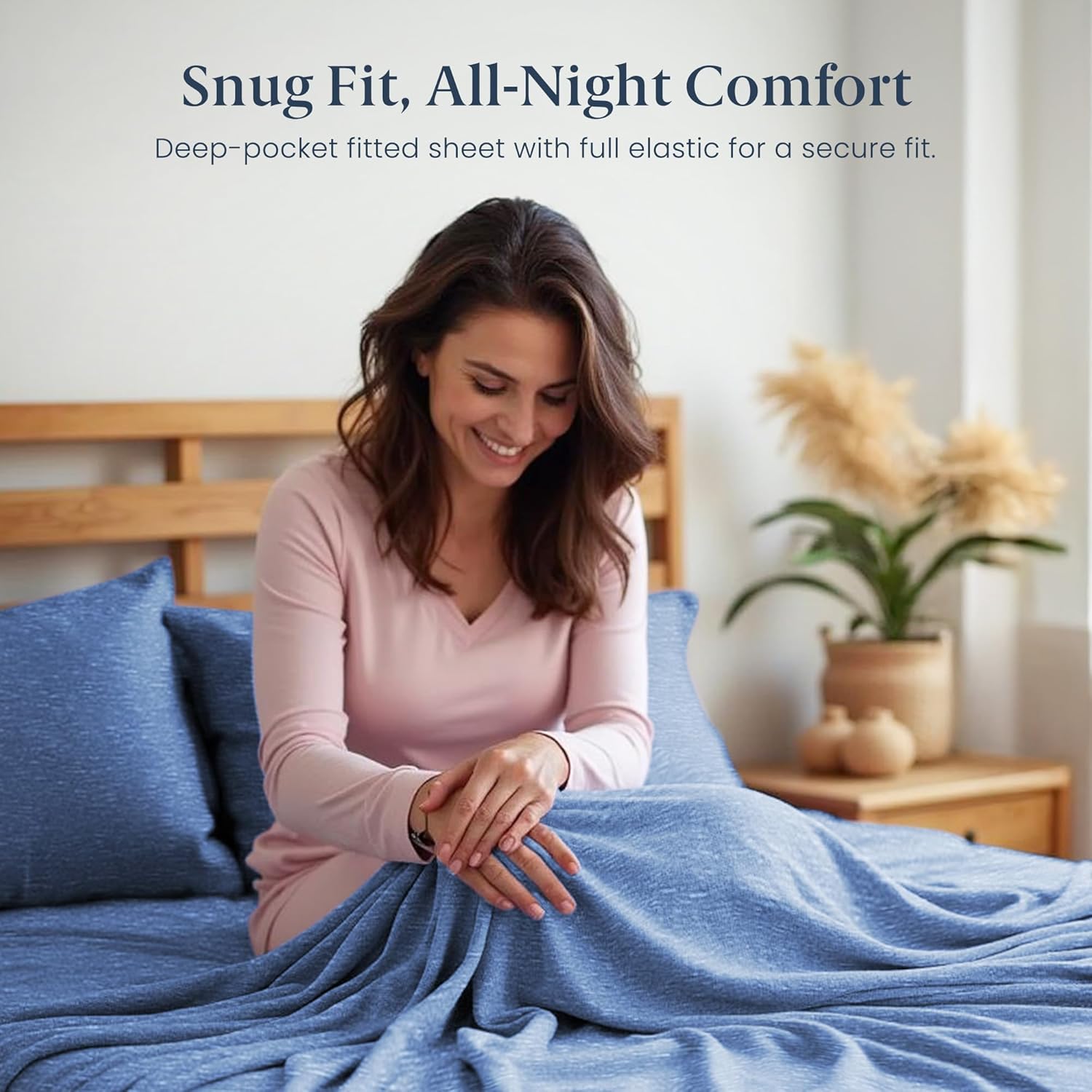Ella Jayne Jersey Sheets Queen Set (4 Pieces) All Seasons, Wrinkle Resistant, Cozy Stretchable Knit T-Shirt, Super Soft with Deep Pockets Jersey Queen Sheets (Heather Blue)