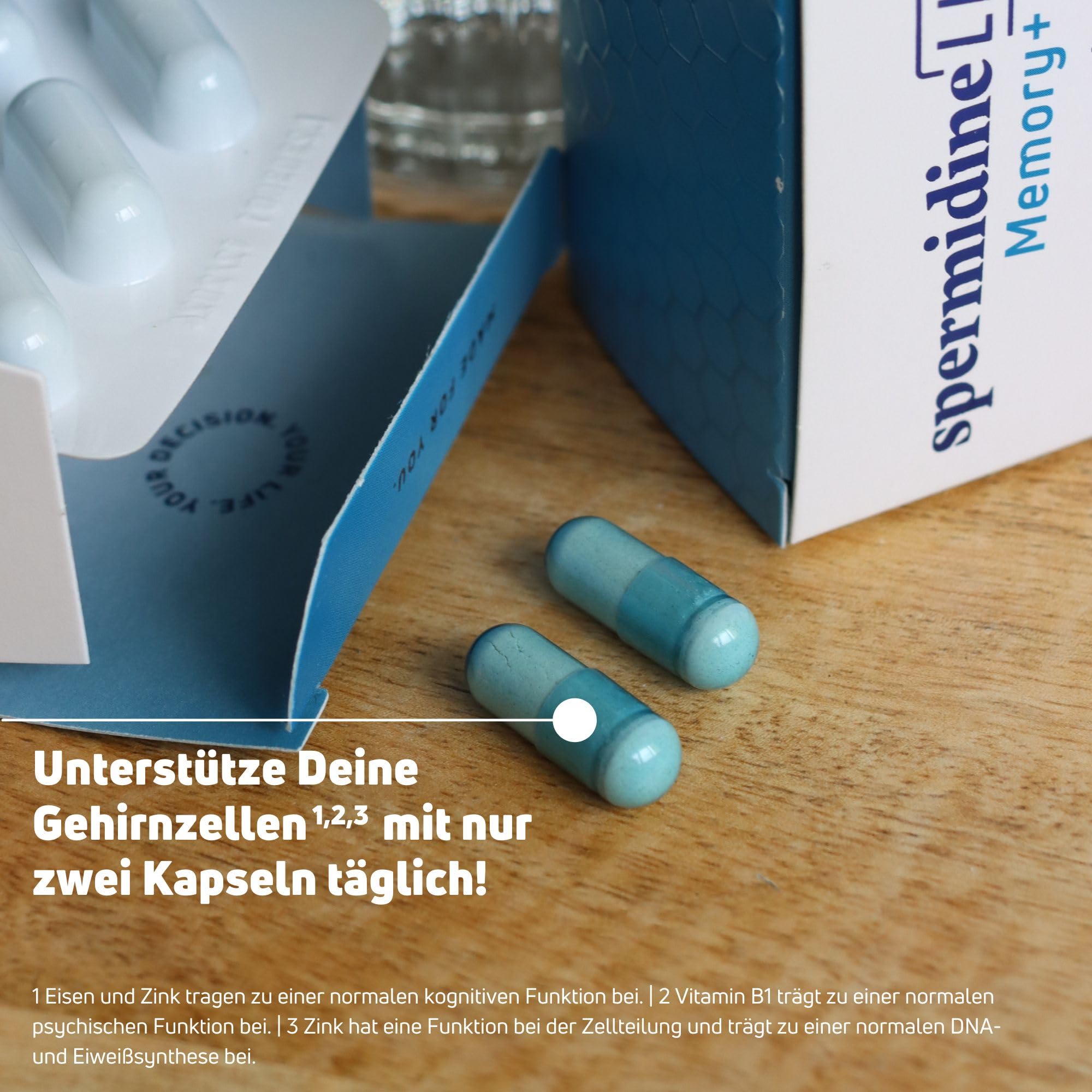 spermidineLIFE® Memory + Confezione da 3 - Con spermidina da estratto naturale di germe di grano, polvere di Brahmi biologica ed estratto di zafferano per sostenere il rinnovamento cellulare e le