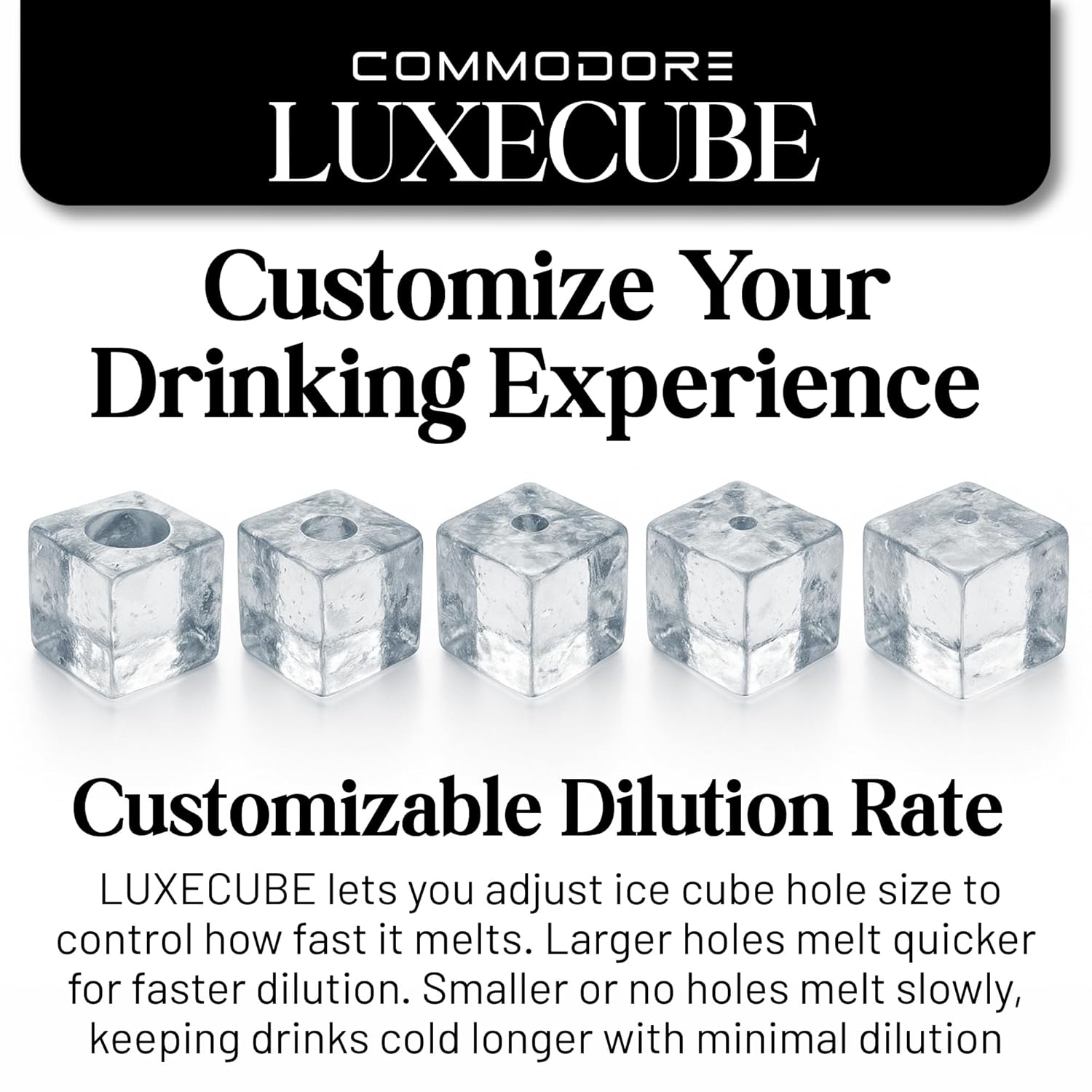 COMMODORE LUXECUBE Luxury Ice Maker – 115V AC Large Cocktail Ice Machine, Produces 9 Crystal Clear 1.5" Ice Cubes per Hour, Stores 18 Cubes, Built-in Quiet Operation, Self-Cleaning, ETL Listed