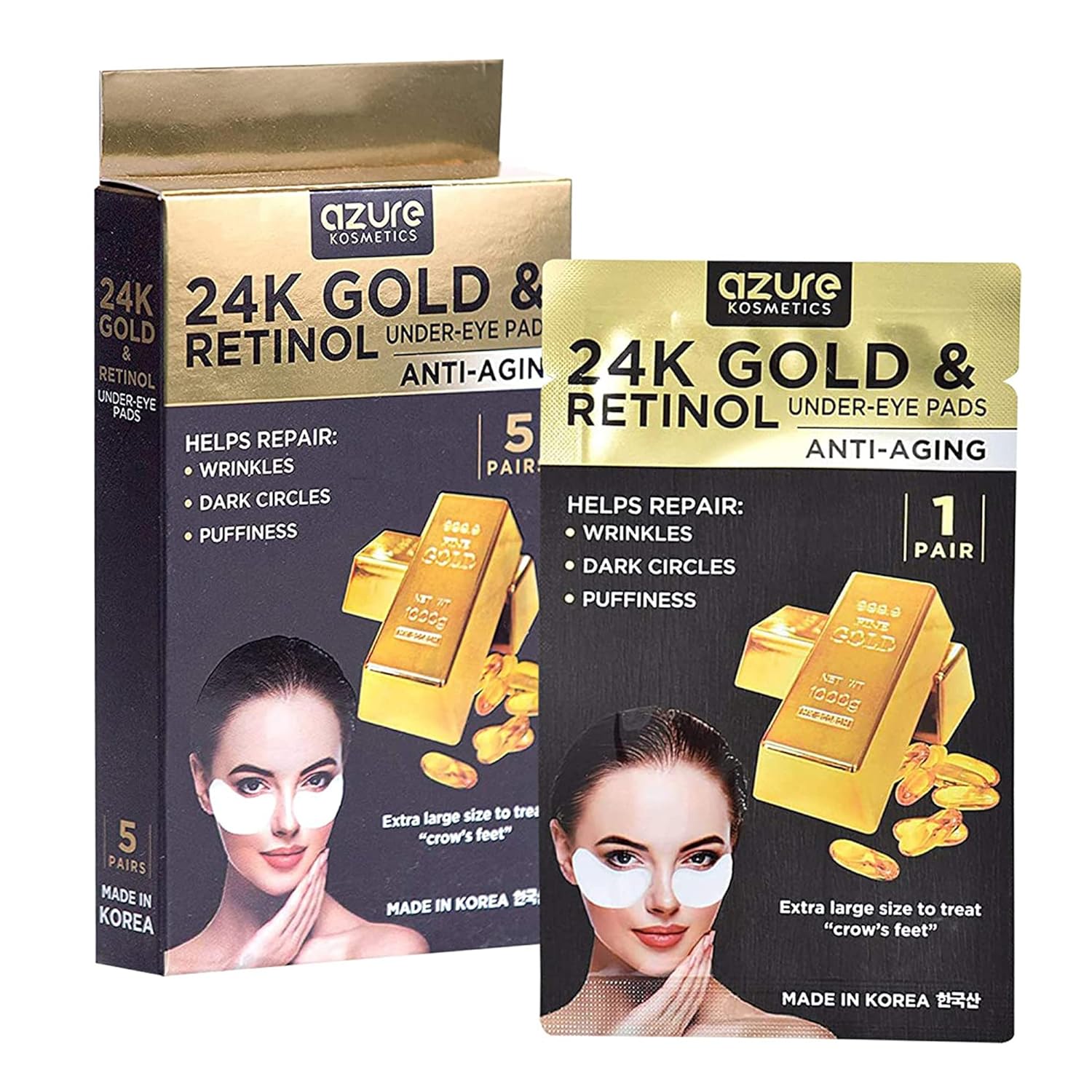 AZURE Under Eye Patches - Variety Pack (20 pairs) - Vitamin C & Collagen, 24K Gold/Retinol, Black Pearl, Rose - Anti-Aging - Fine Lines & Wrinkles Treatment, Dark Circles & Puffiness Under Eye Pads