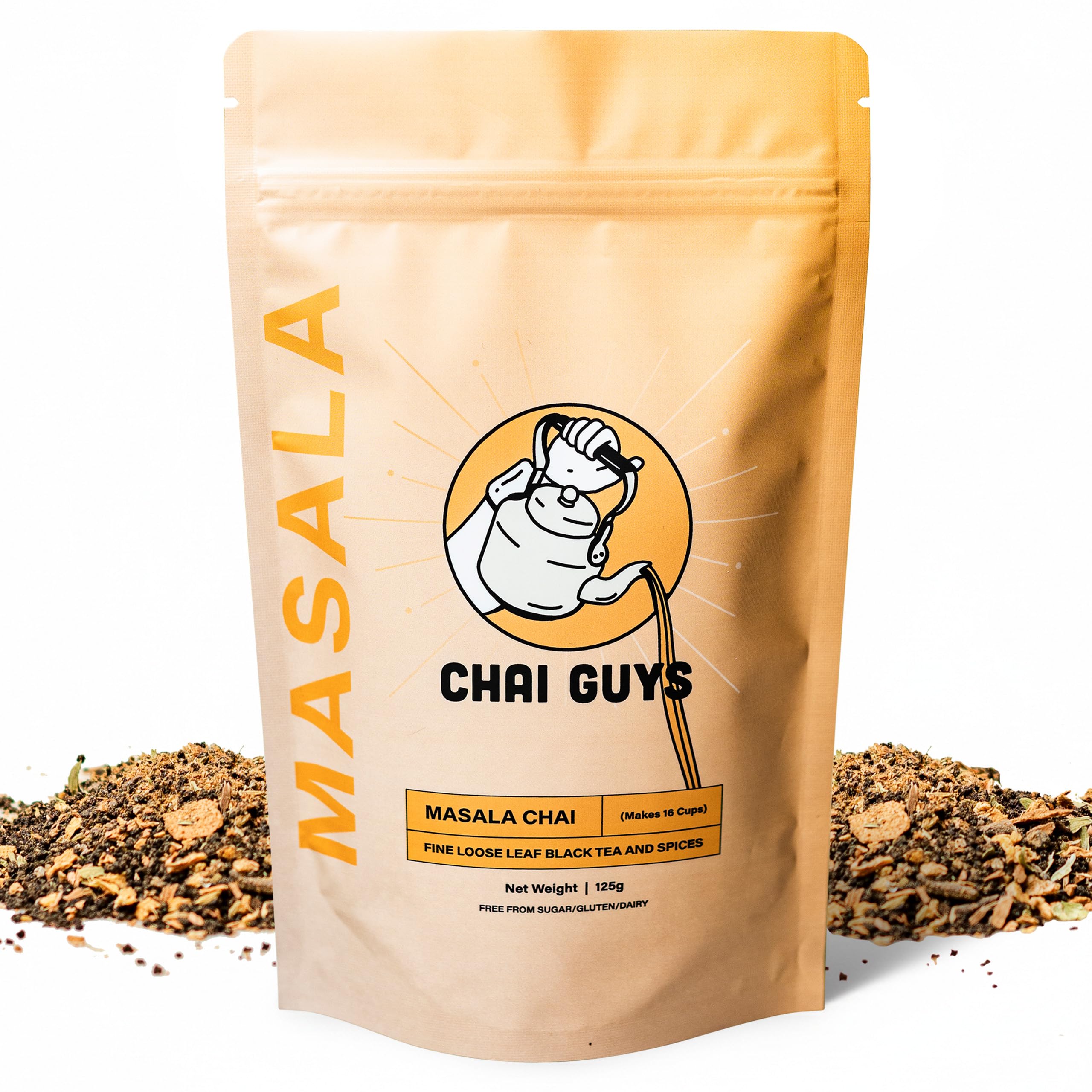 Masala Chai Tea CTC BOP Loose Leaf Blend with Cinnamon, Ginger, Cardamom & Cloves – Spiced Indian Tea, Enjoy Hot, Cold, or as a Chai Iced Latte, 125g – Chai Guys