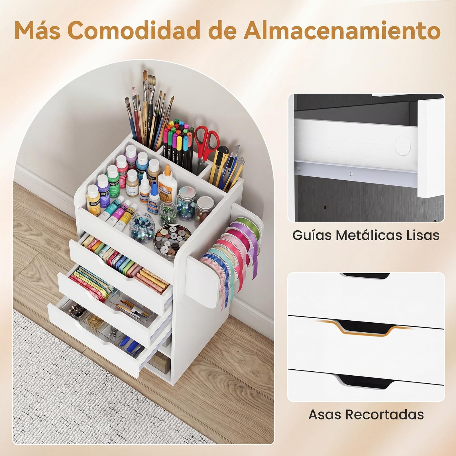 COSTWAY Carrito Utilitario con Ruedas para, 48,5 x 33 x 85 cm (Blanco) | Carrito Auxiliar para Manualidades con Estantes Abiertos, 3 Cajones y 3 Compartimentos, Carro Multiusos para Manualidades