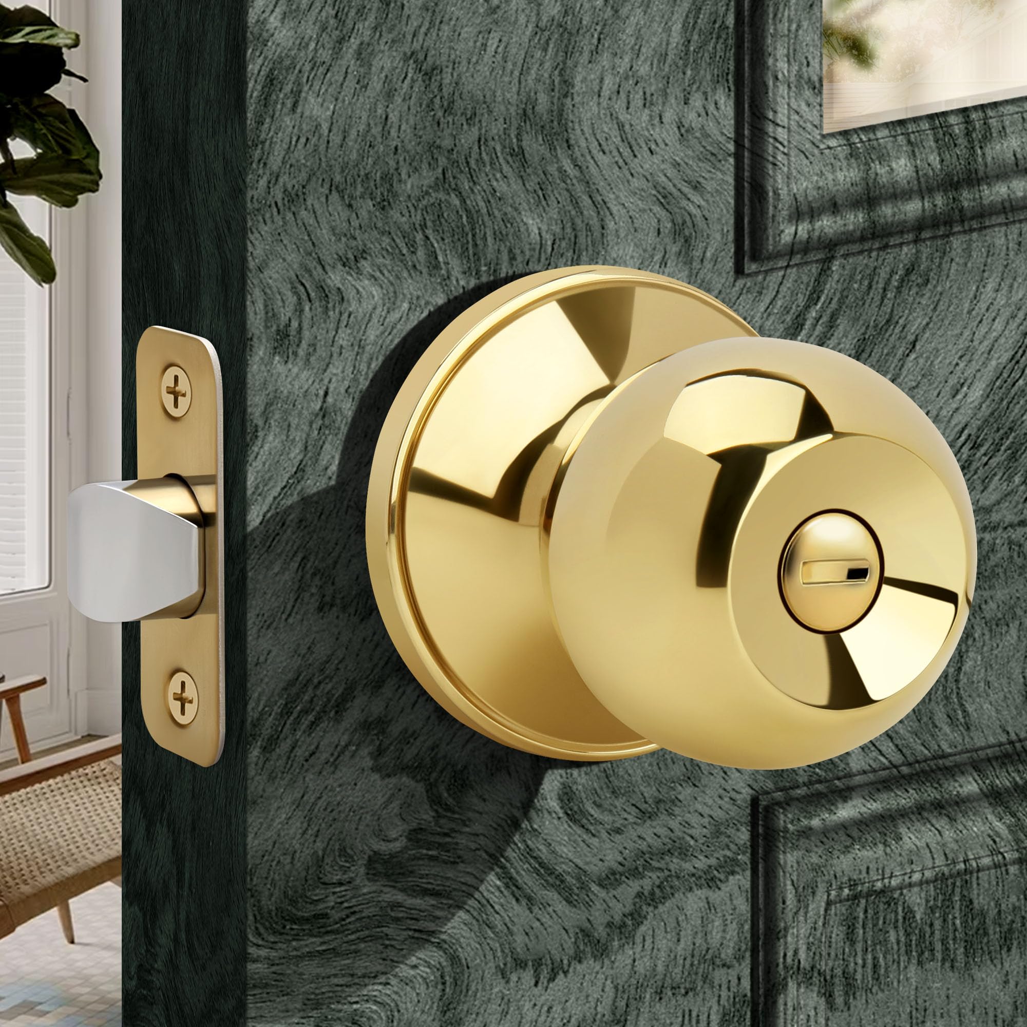 Moquin Gold Privacy Door Knob - Keyless Security -1
