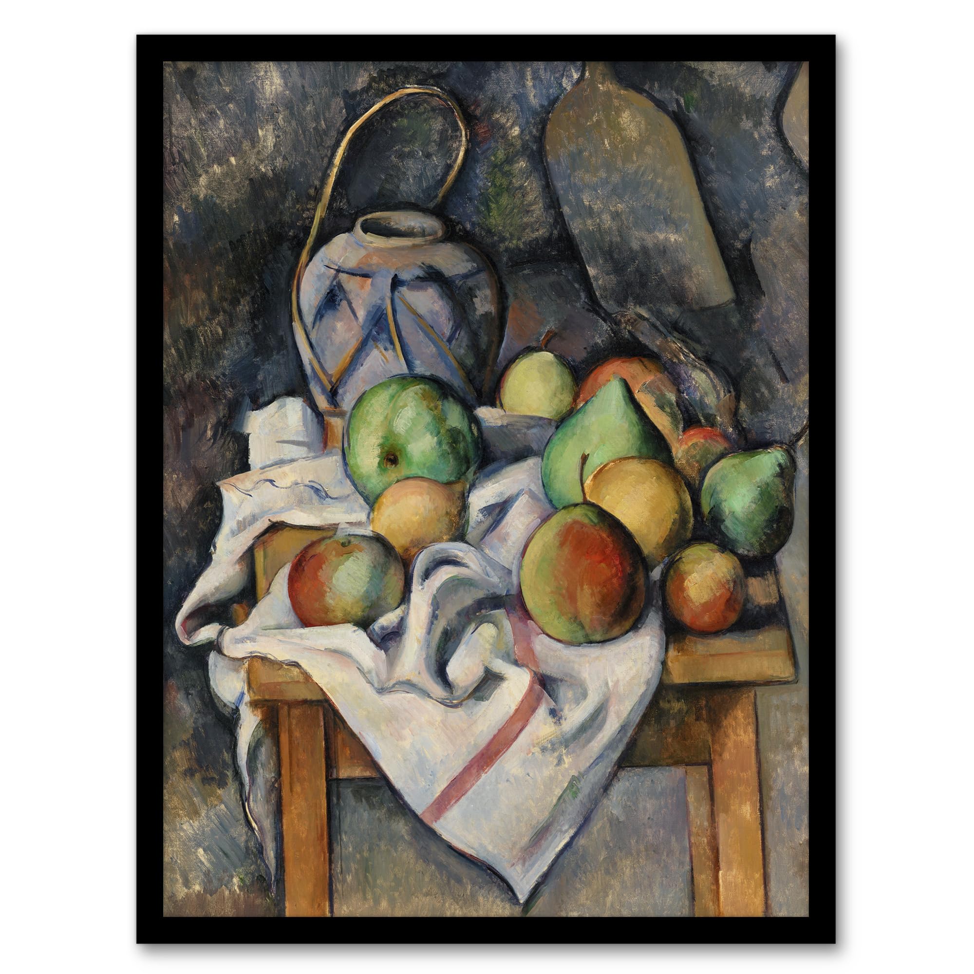 Artery8 Ginger Jar and Fruit Still Life By Paul Cezanne Framed Wall Art Print A4 : Vibrant fruit arrangement exuding warmth and artistry perfect for kitchen wall or dining space