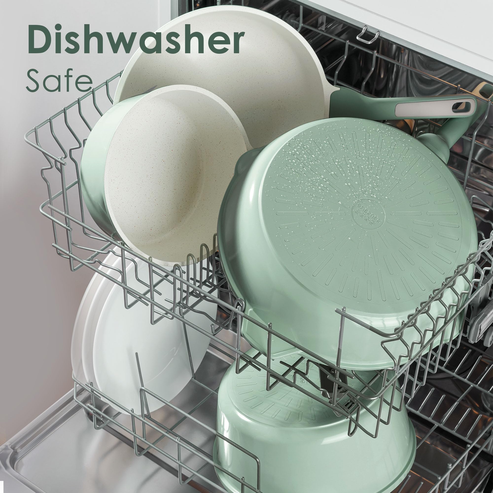 SENSARTE Nonstick Cookware Set 13-Piece, Non Stick Pots and Pans Set with Swiss Granite Coating, Healthy Kitchen Cooking Set, Stay-Cool Handles, PFOA Free: Mint Green