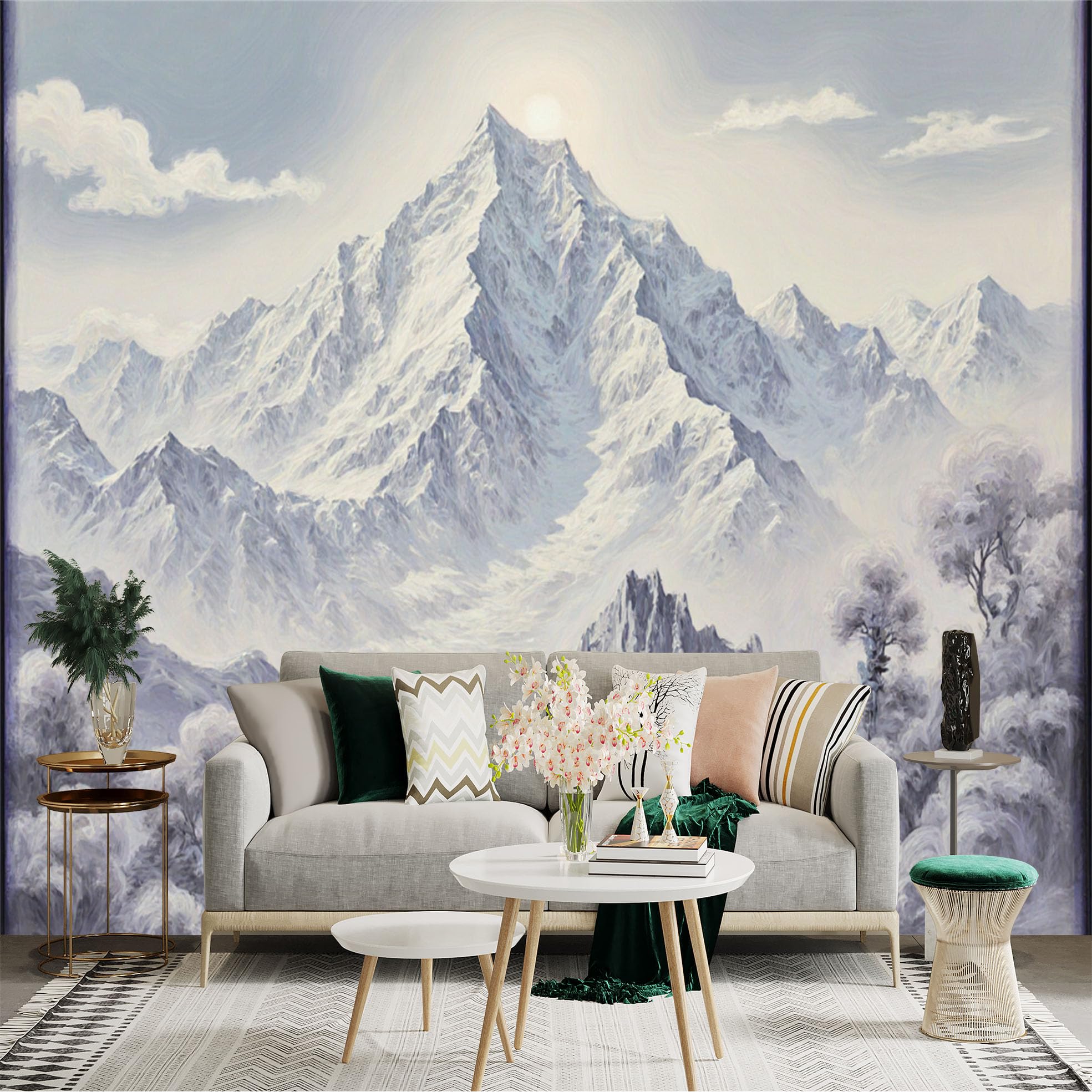 Lnzczhyre Xc260505684 Custom Size Wall Sticker Mural， Majestic Snowy Mountain Peak， Winter Alpine Scenery， Serene Frosty Nature Landscape， For Wall Decoration， Peelandstick Wall Decals.