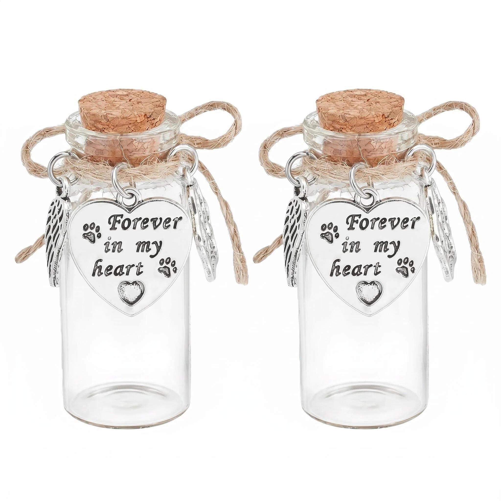 CavspkArt 2Pcs Pet Fur Keepsake Glass Bottles with Cork Stoppers