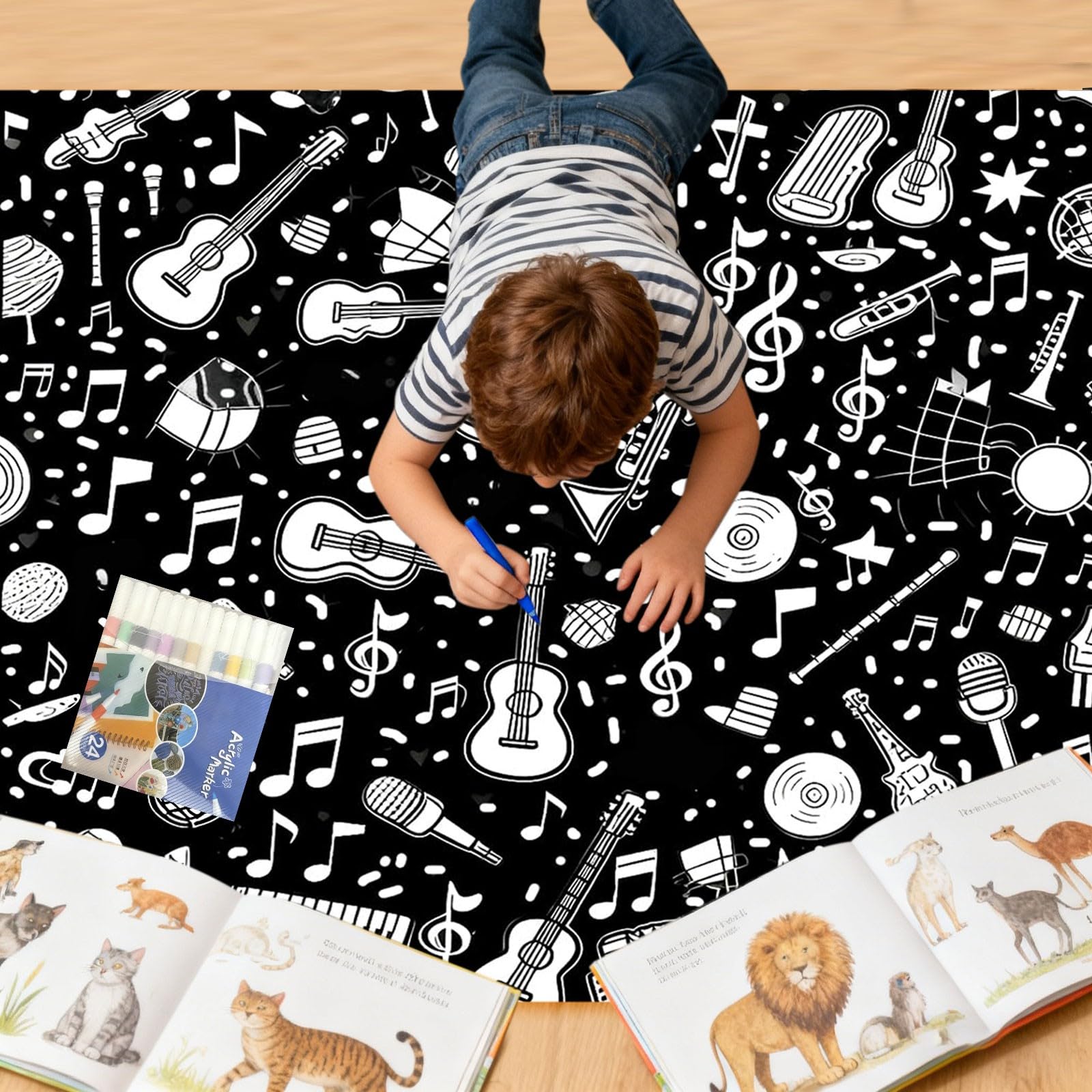 Generisch Pinta tu propia manta de pintura DIY Proyecto de arte lavable para regalos de temporada acogedores cumpleaños vacaciones con 24 pinceles 5 ml (B, talla única)