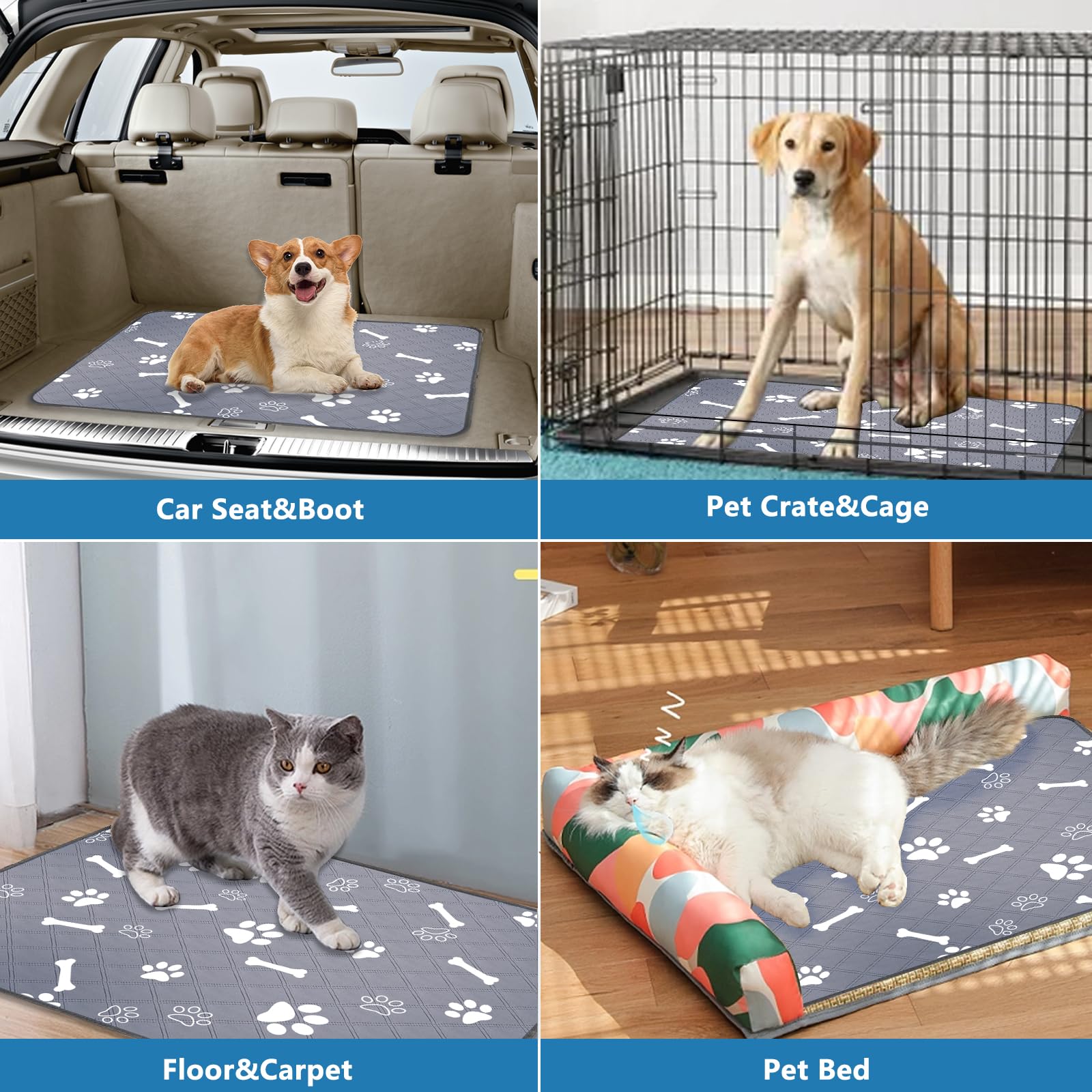 Tappetini Igienici Riutilizzabili per Cani 90x75cm, 2 Pezzi Tappetini Lavabile Assorbenti per Cani Gatti, Tappetino Antiscivolo Educatore Tappetini per Animali, Cuccioli, Gattini, Porcellini