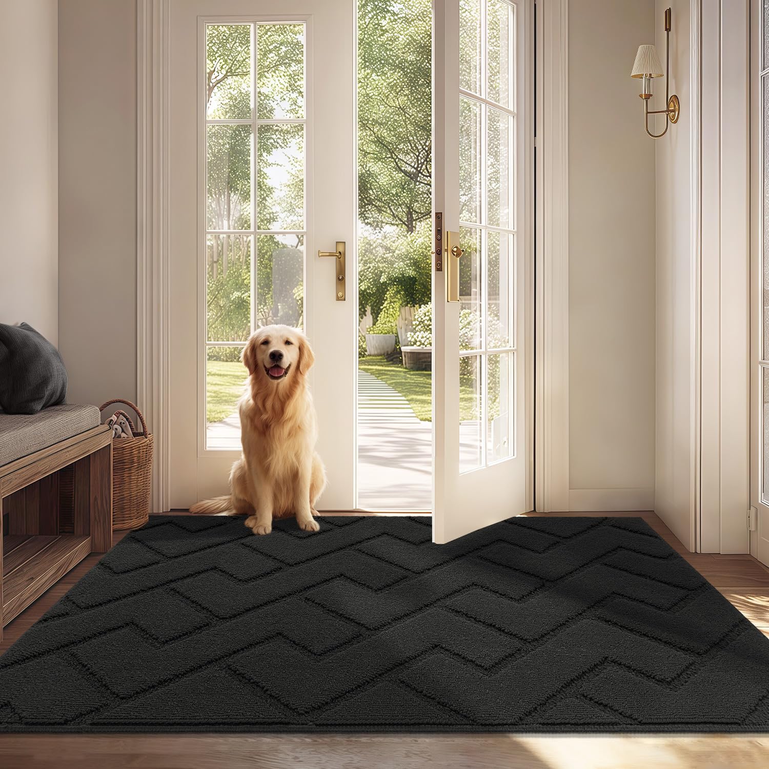 Biscpro Fußmatte Dunkelgrau 80x120cm Innen und Außen, Waschbar Fussmatt, Wasserdicht Türmatte, Rutschfester Schmutzfänger Teppich für Eingang, Haustür, Patio, Flur