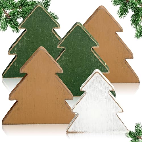 5 piezas de decoración de mesa de Navidad, árbol de Navidad, centro de mesa rústico de madera, árbol de Navidad independiente, decoración de mesa de
