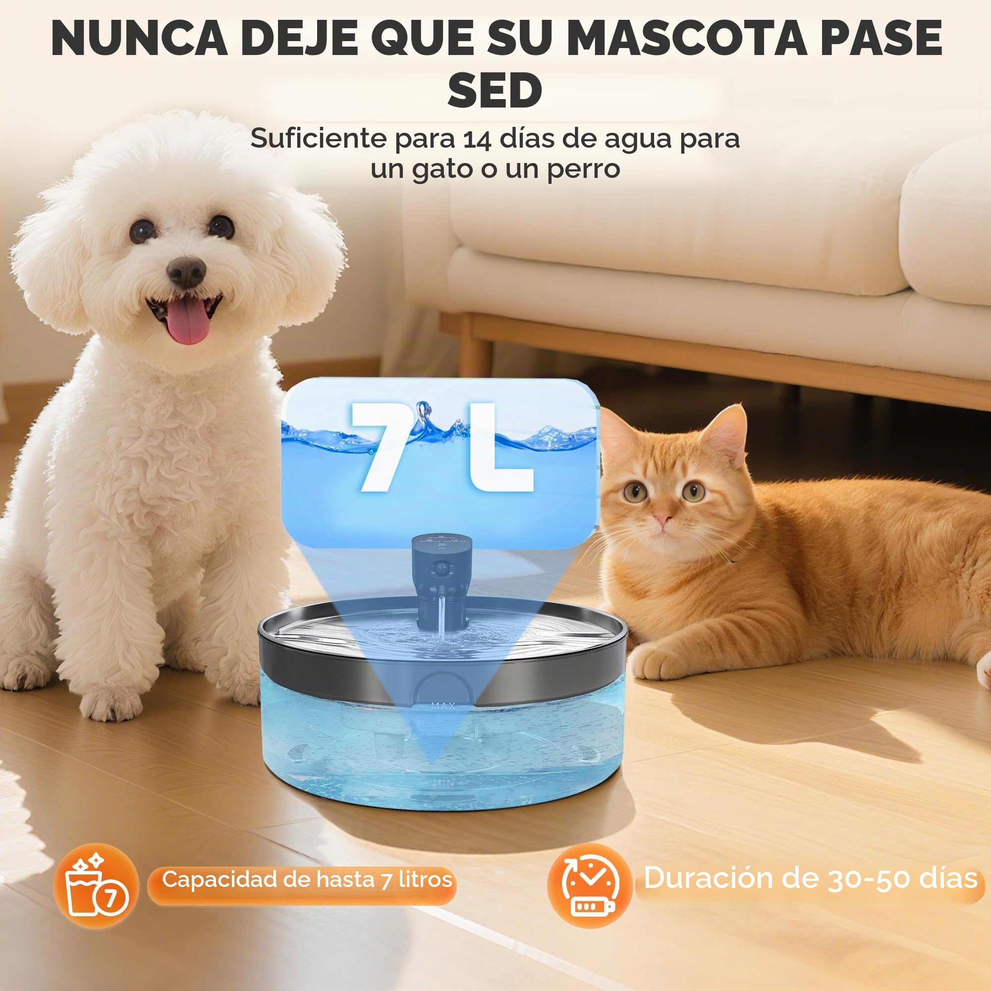 PawHut Fuente de agua para gatos de 7 l, acero inoxidable con bomba silenciosa, ventana de nivel de agua, filtro de carbón activo, sensor de movimiento, sistema de filtro, funciona con pilas, fuente