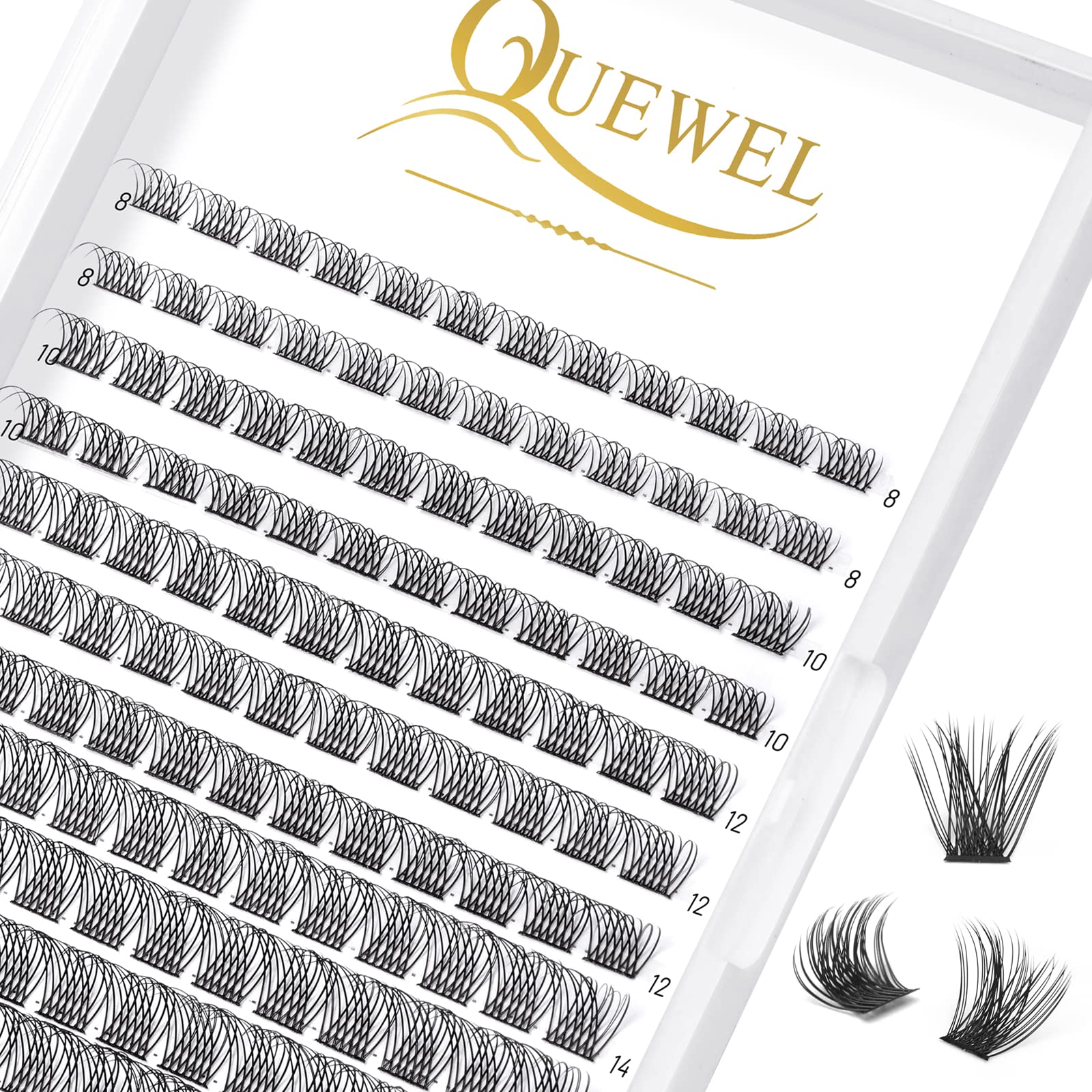 QUEWEL DIY Cluster Lashes - Individual Volume False Eyelashes, Soft & Light, Segmented, For Makeup Home Use (Honey01-D-MIX8-16mm) — view 18