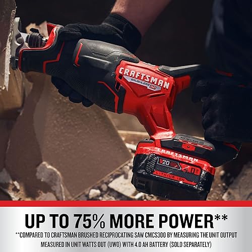 Miniatura 3 de CRAFTSMAN Sierra recíproca inalámbrica V20 RP, 3200 RPM, 8 pulgadas, solo herramienta desnuda (CMCS351B)